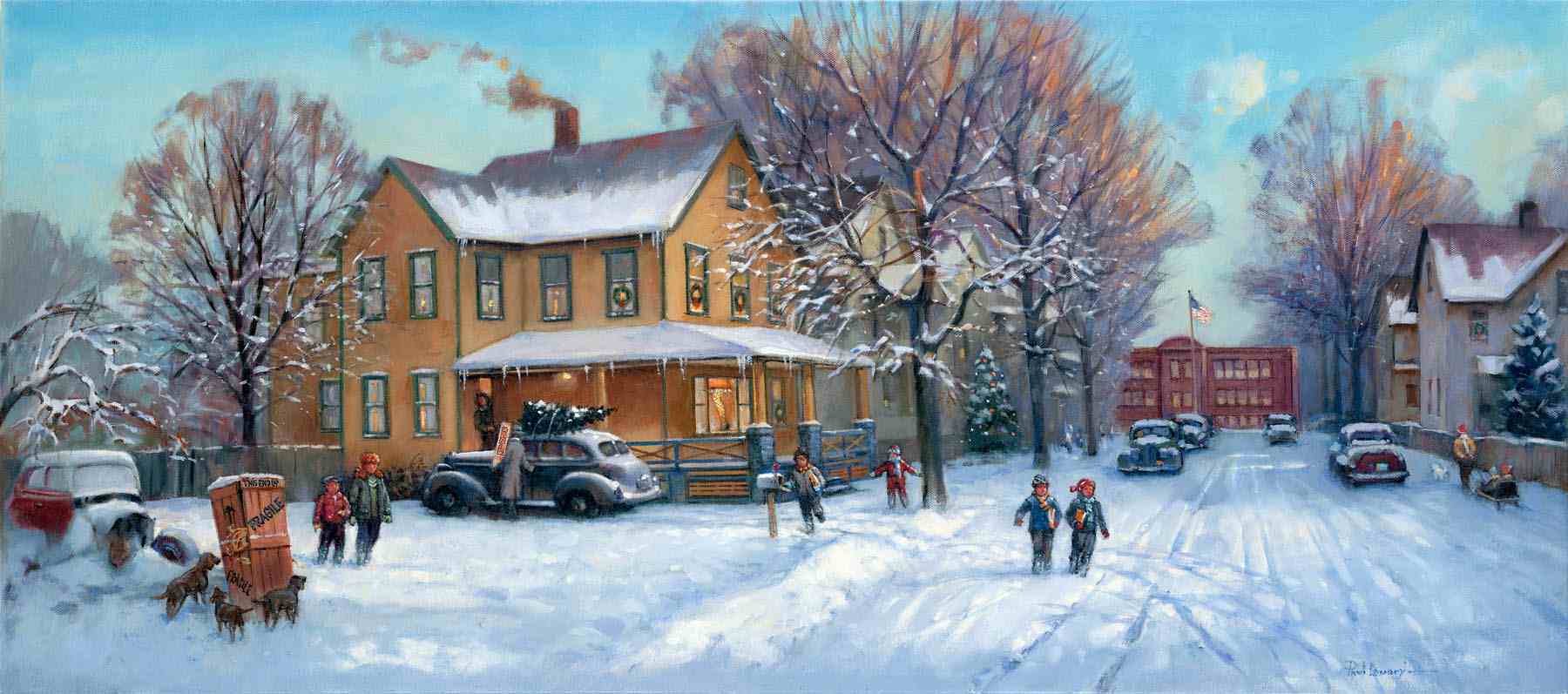 fondo de pantalla de la historia,nieve,invierno,pueblo,pintura de acuarela,casa