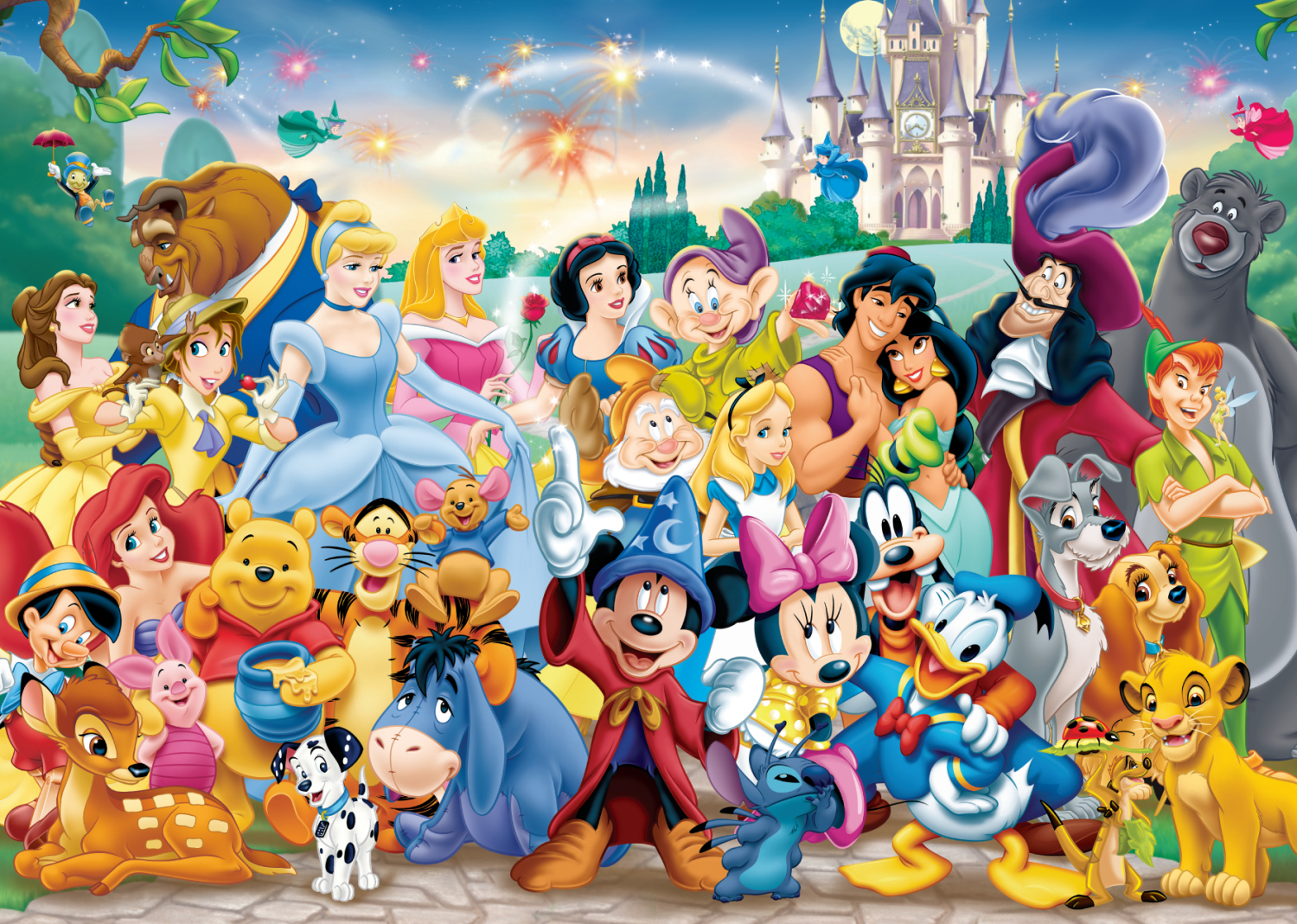 disney characters wallpaper,animated cartoon,cartoon,illustration,art,animation