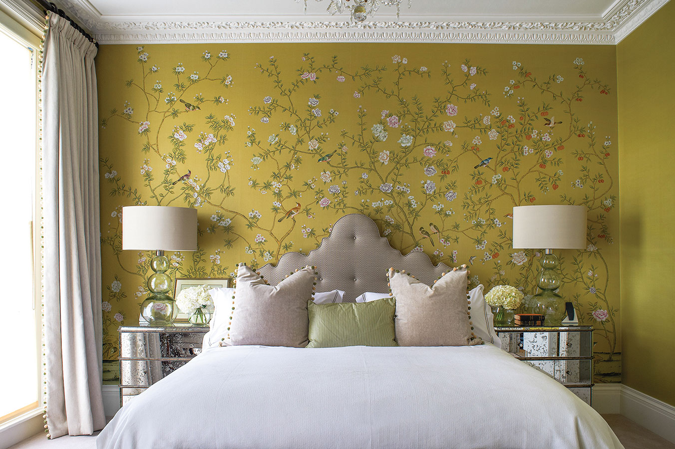 modern yellow wallpaper,bedroom,room,wall,wallpaper,furniture