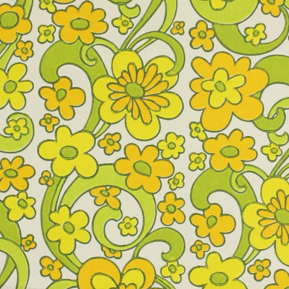 moderne gelbe tapete,gelb,muster,grün,blumendesign,design