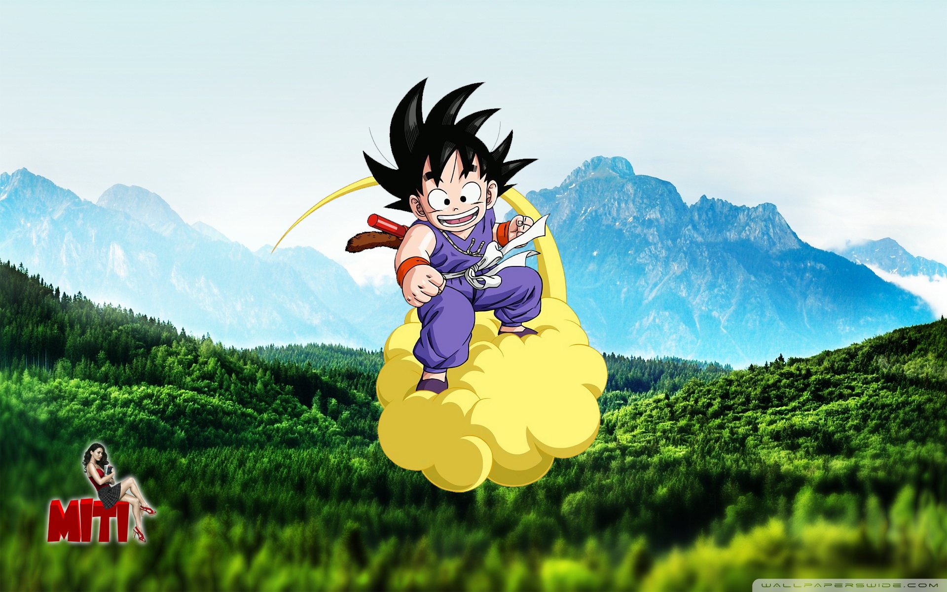 fond d'écran san goku,dessin animé,anime,dessin animé,ciel,dragon ball