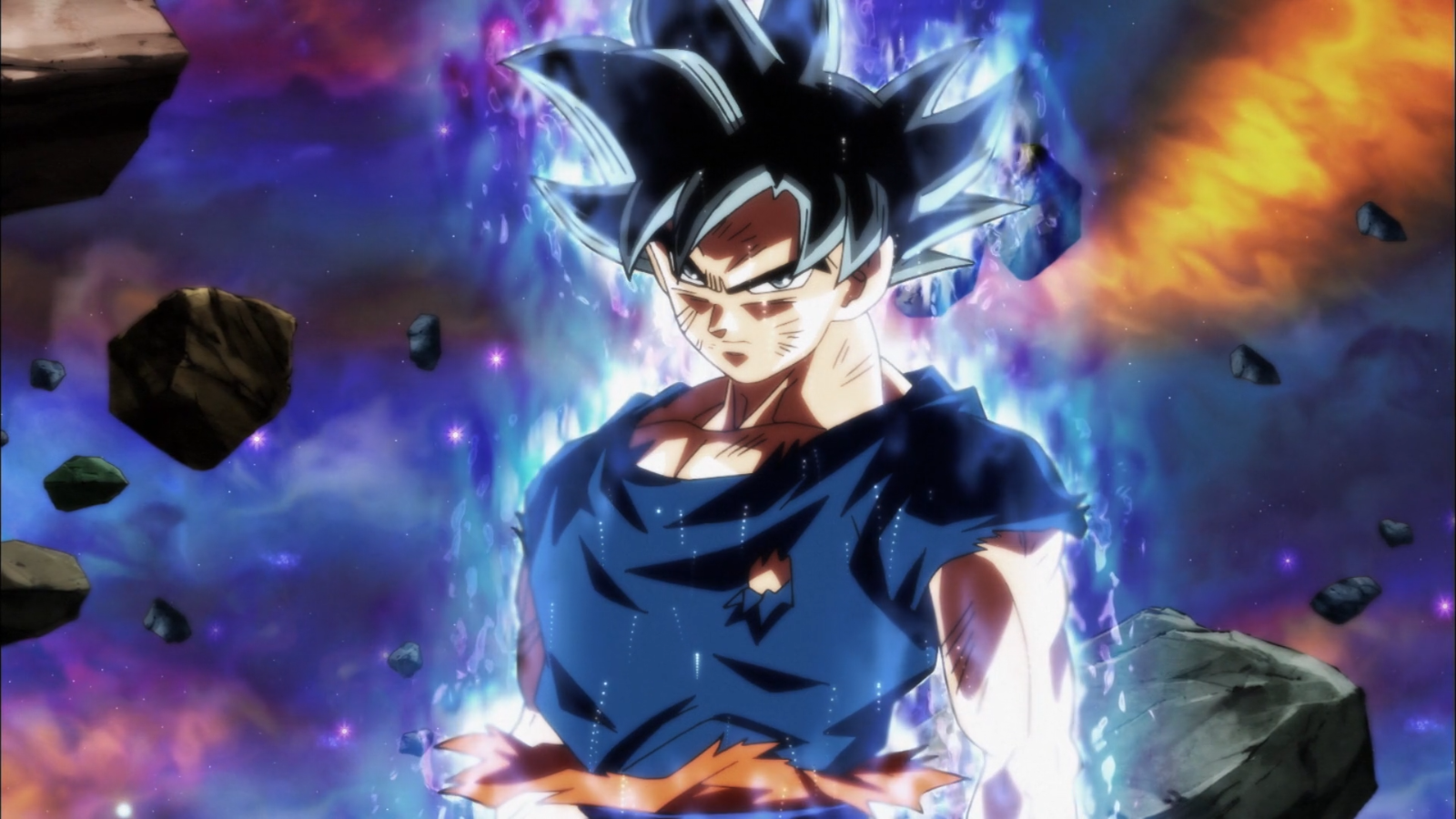 carta da parati san goku,anime,cg artwork,personaggio fittizio,capelli neri,spazio