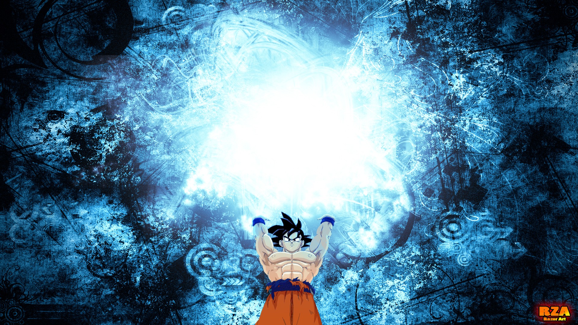 fond d'écran dragon ball samsung,bleu,ciel,lumière,oeuvre de cg,anime