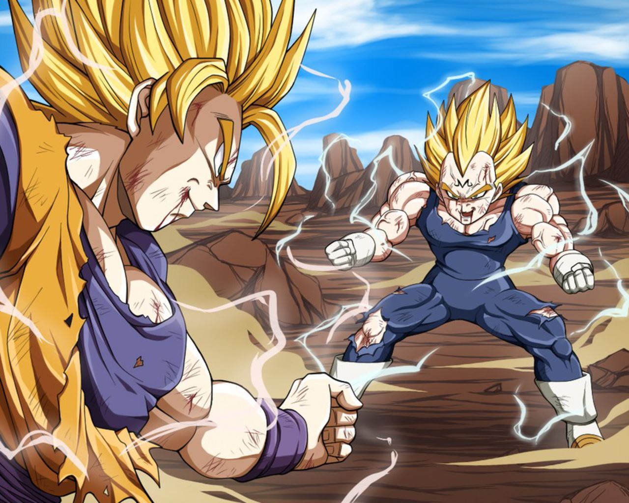 goku vs vegeta wallpaper,cartoon,anime,dragon ball,cg artwork,fictional character