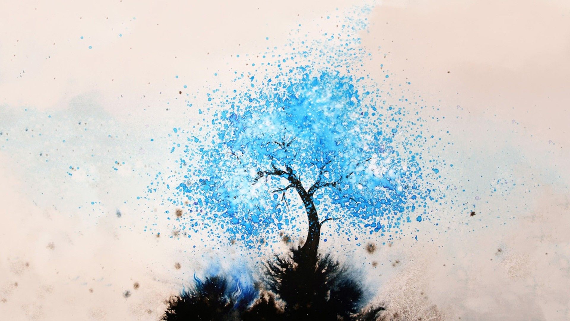 wallpaper artist,blue,sky,tree,water,watercolor paint