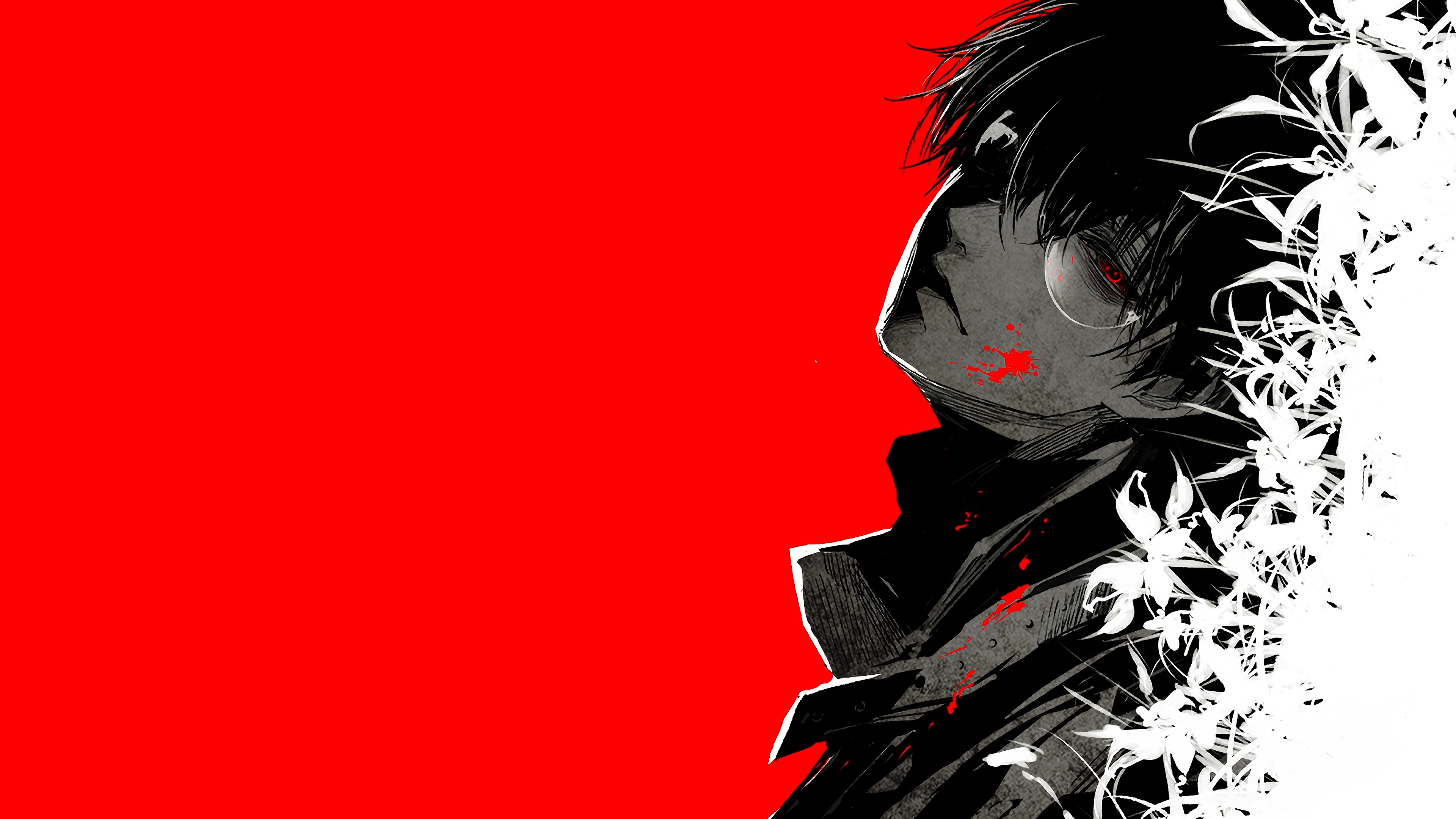 tokio ghoul manga fondo de pantalla,rojo,ilustración,personaje de ficción,cabello negro,diseño gráfico