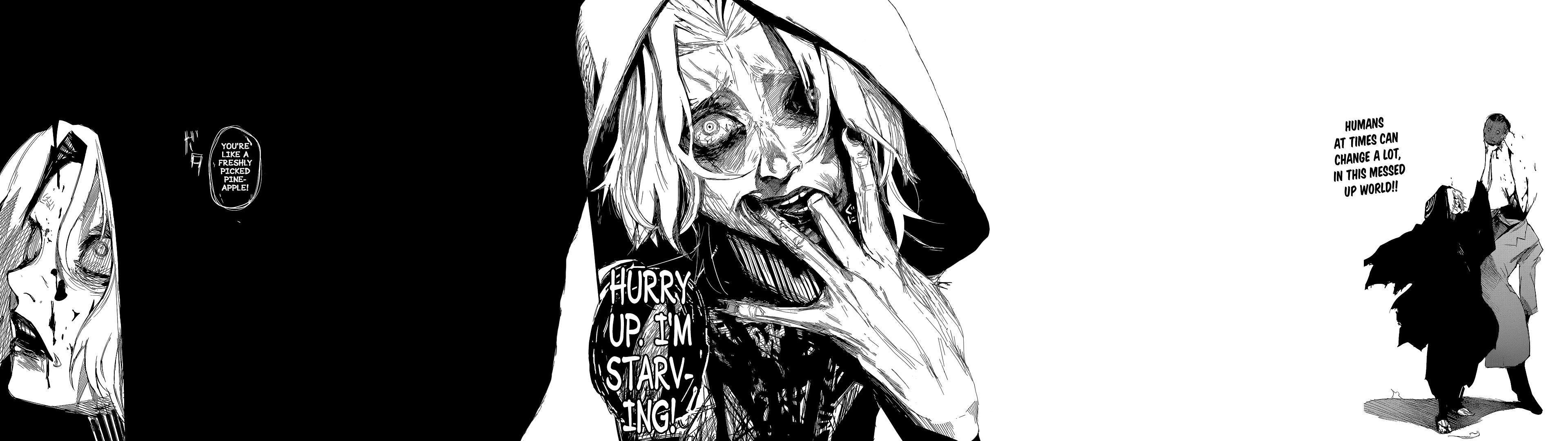 carta da parati manga tokyo ghoul,bianco e nero,illustrazione,disegno,arte,bocca