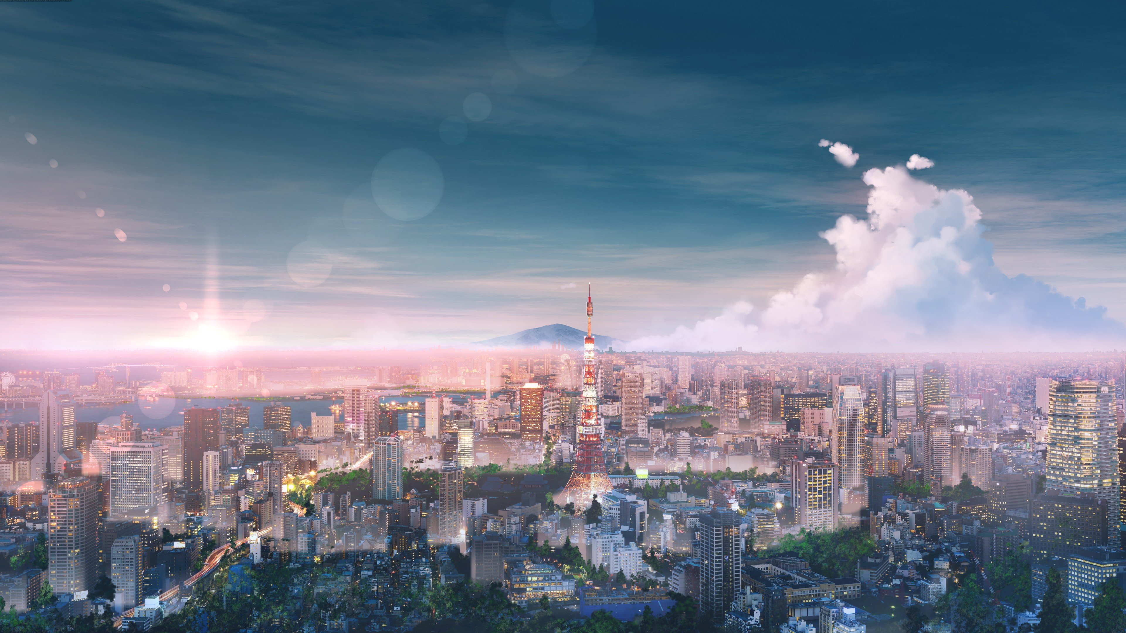 東京壁紙4k,首都圏,都市の景観,空,市,市街地
