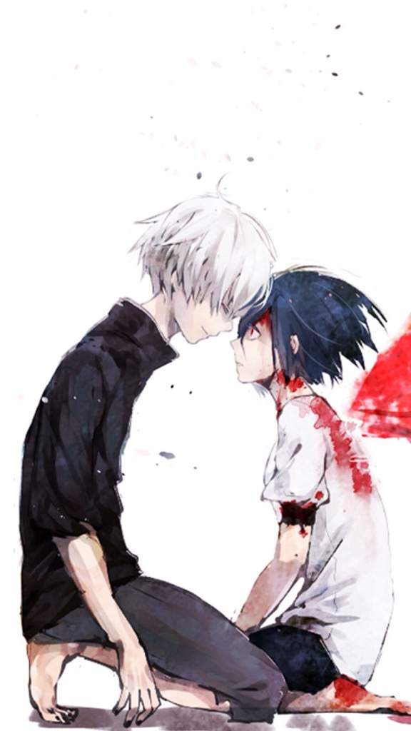 tokyo ghoul phone wallpaper,anime,cartone animato,interazione,abbraccio,capelli neri