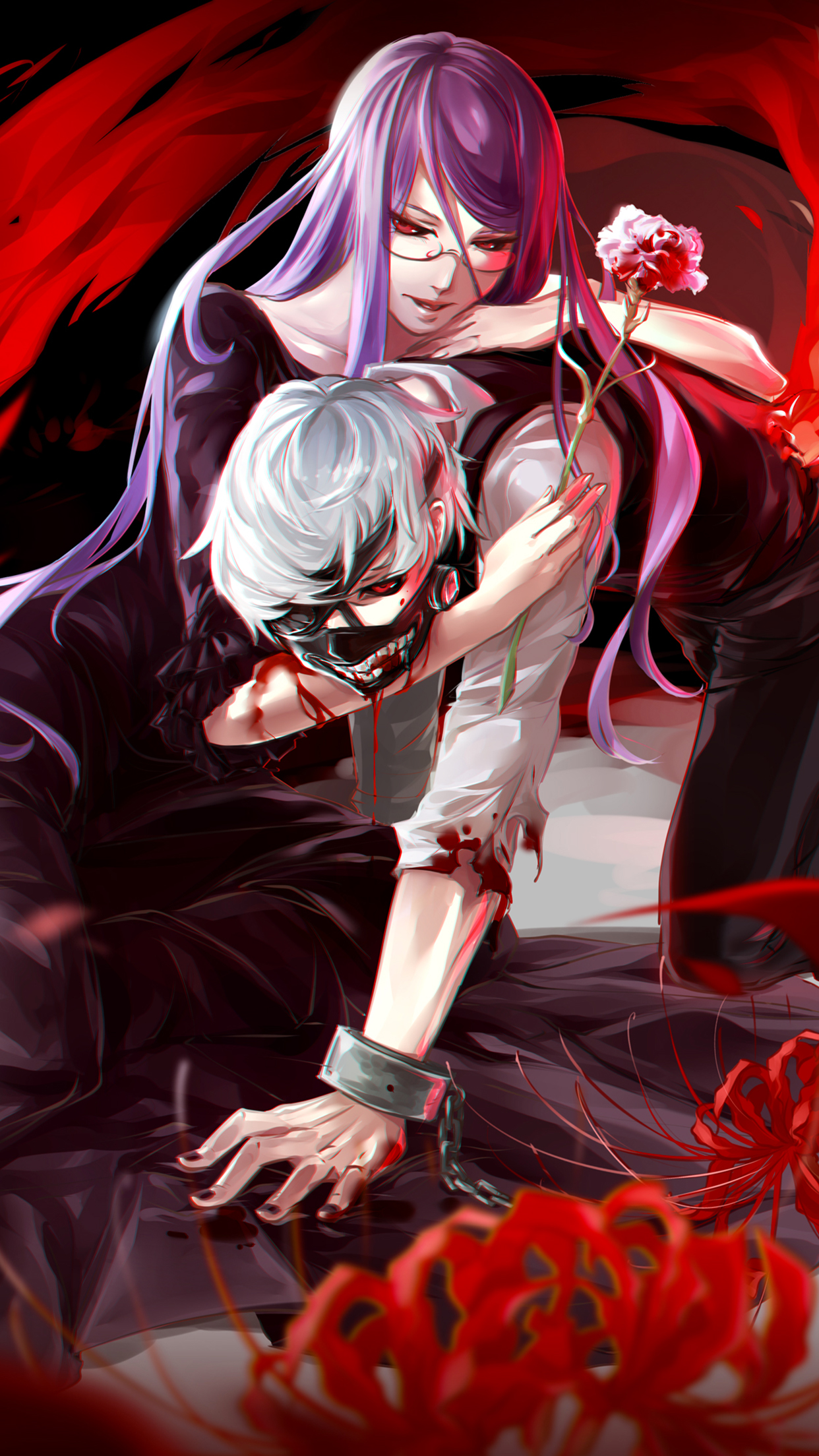 tokyo ghoul phone wallpaper,cg artwork,cartoon,anime,long hair,demon