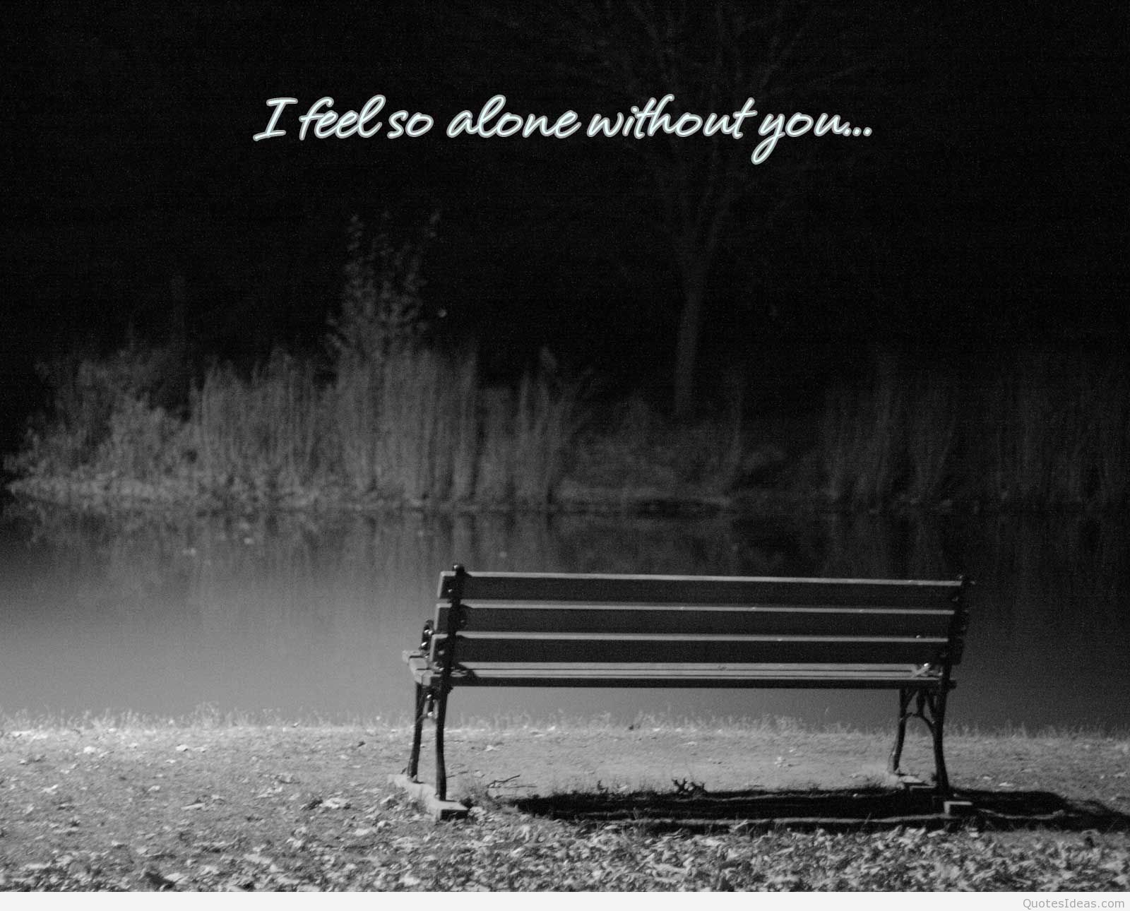 alone wallpaper with quotes,bench,nature,black,furniture,water