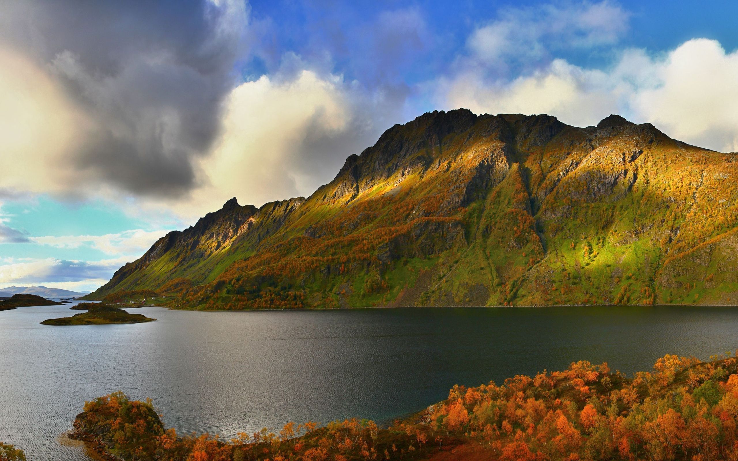 tapete 2560,natur,natürliche landschaft,himmel,berg,see