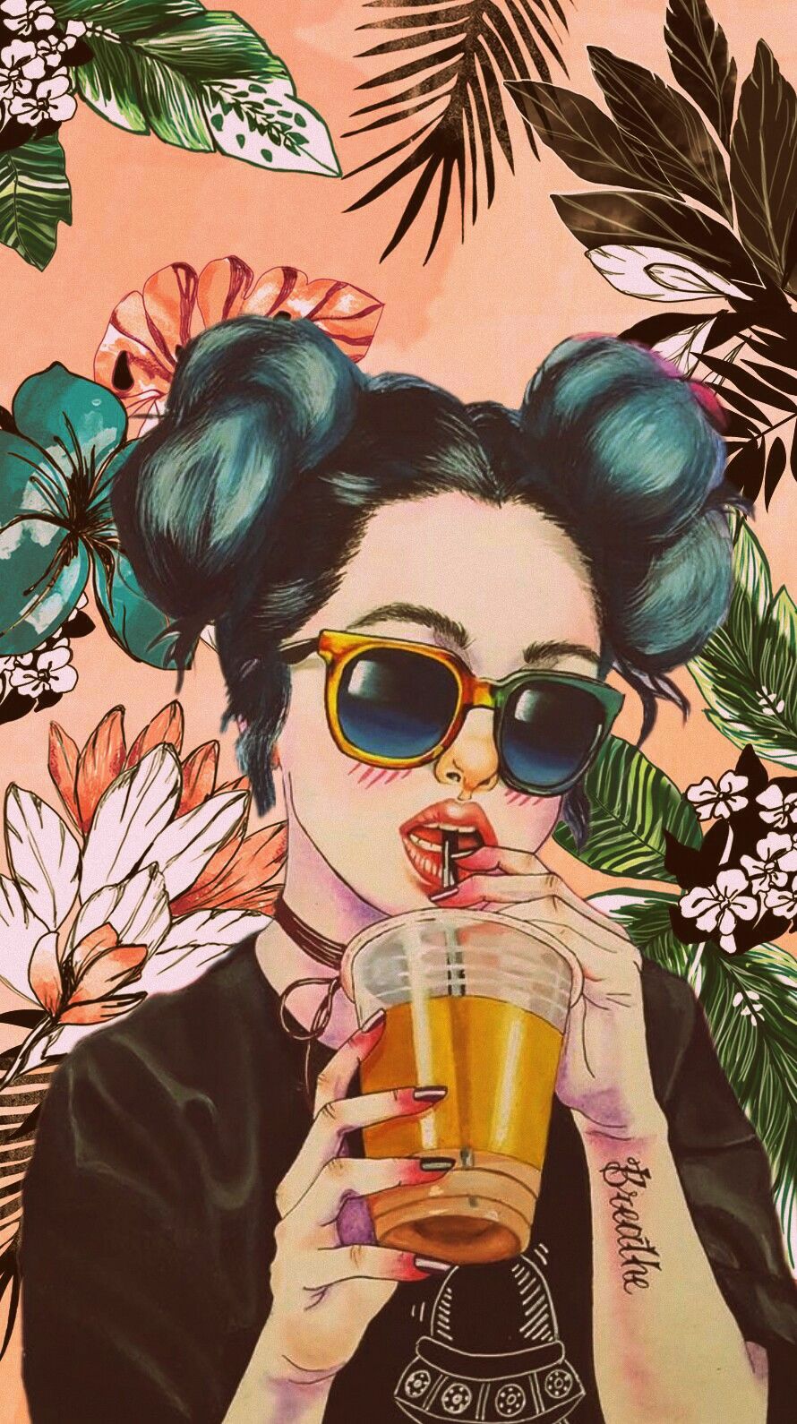 estilo de fondo de pantalla chica,dibujos animados,ilustración,gafas,arte,frio