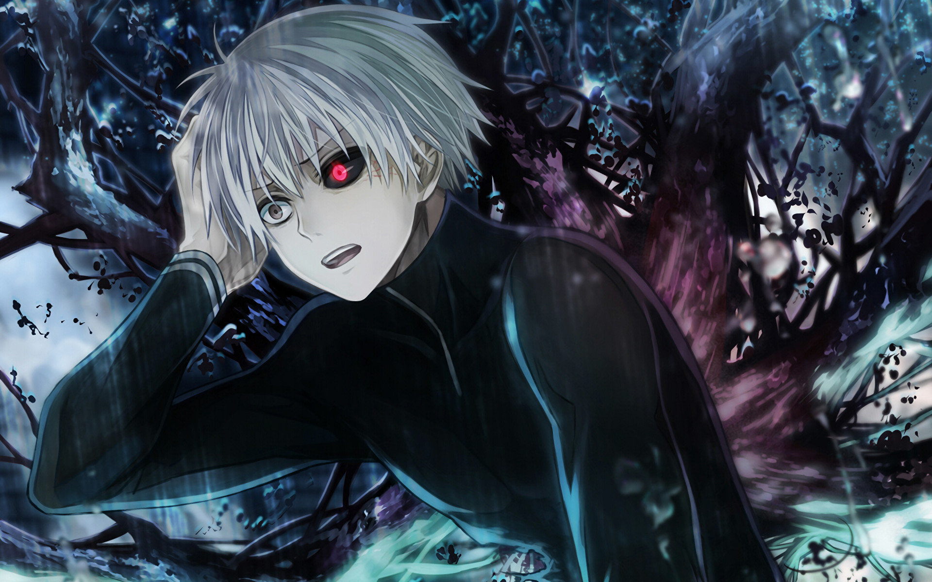 kaneki fondo de pantalla hd,anime,cg artwork,cabello negro,ilustración,personaje de ficción