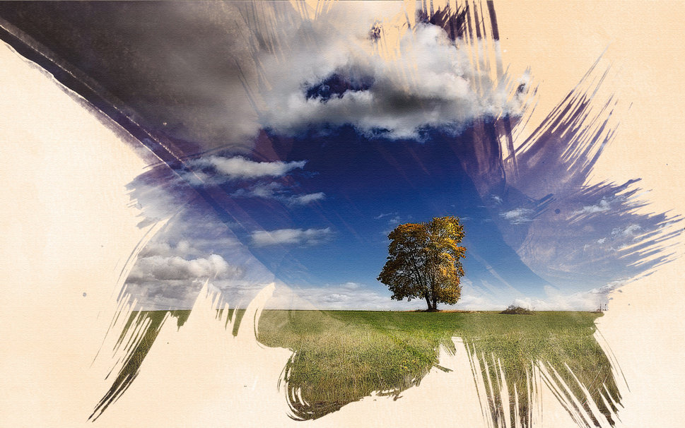fond d'écran nostalgique,la nature,peinture aquarelle,ciel,l'eau,arbre