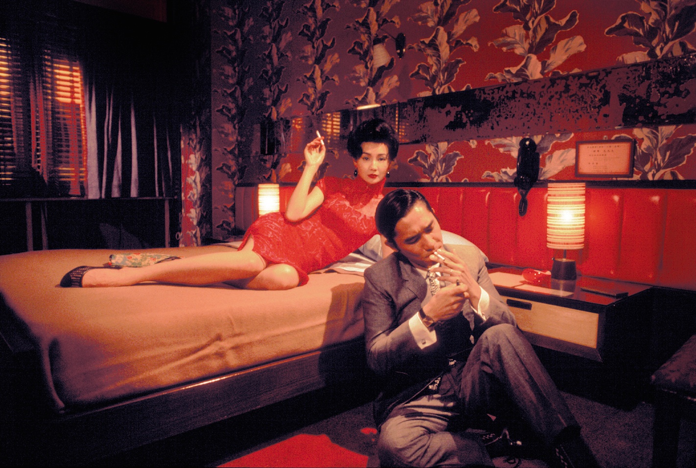 in the mood for love wallpaper,red,room,bed,leg,furniture