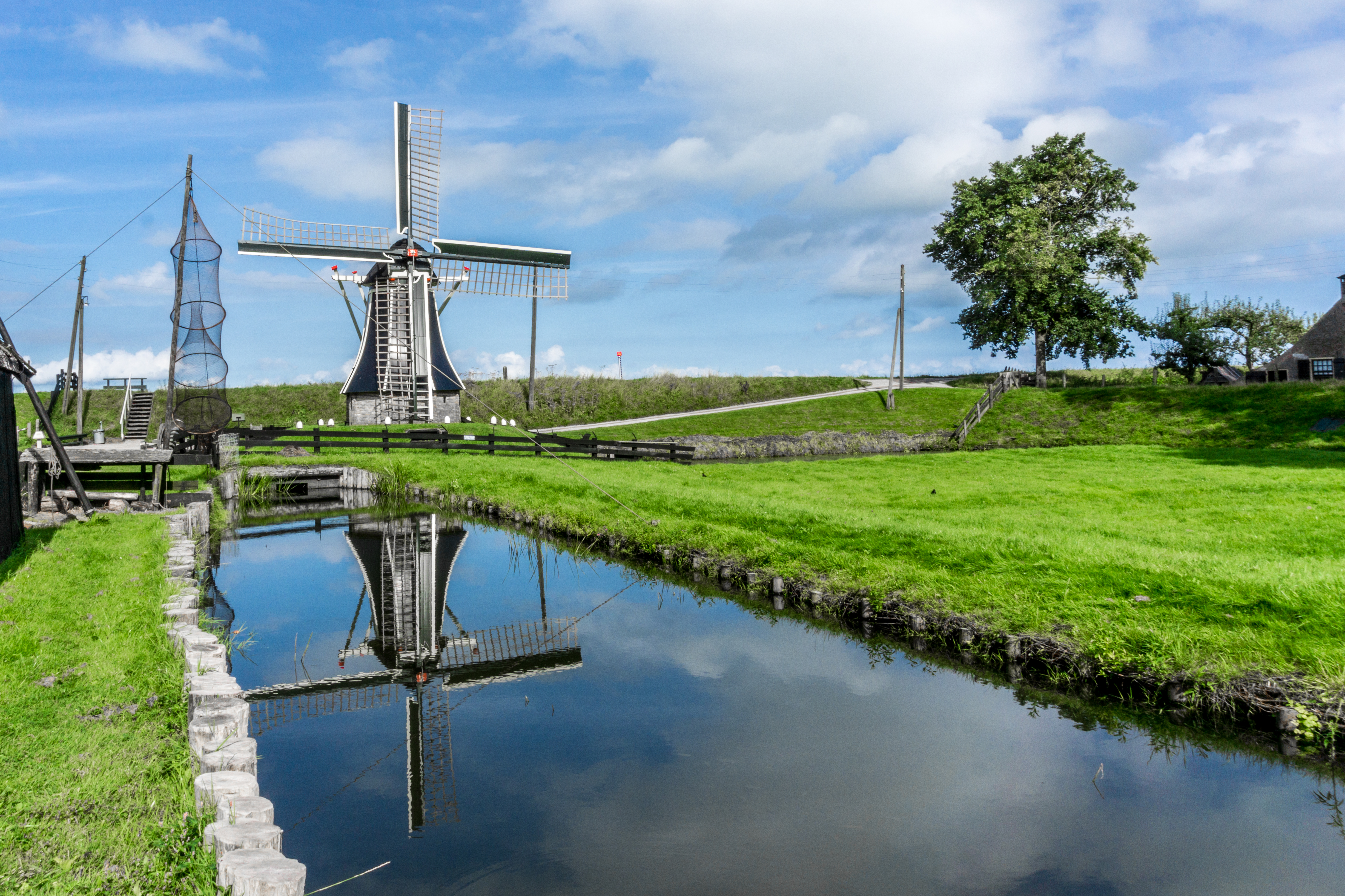 네덜란드 벽지,풍차 비슷한 것,자연 경관,수로,운하,수자원