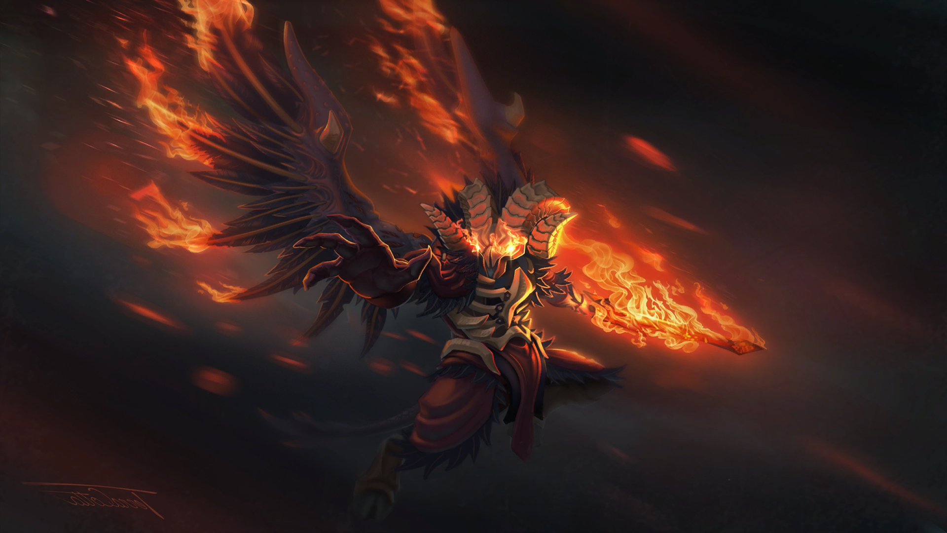 fond d'écran de chargement dota 2,oeuvre de cg,orange,flamme,démon,chaleur