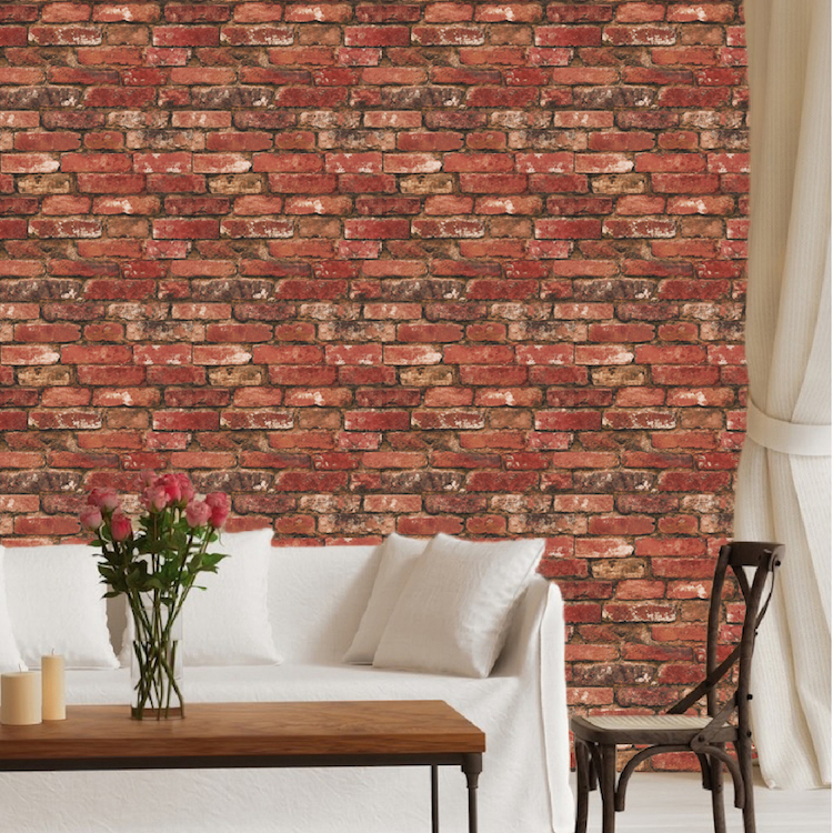 red removable wallpaper,brick,brickwork,wall,wallpaper,room