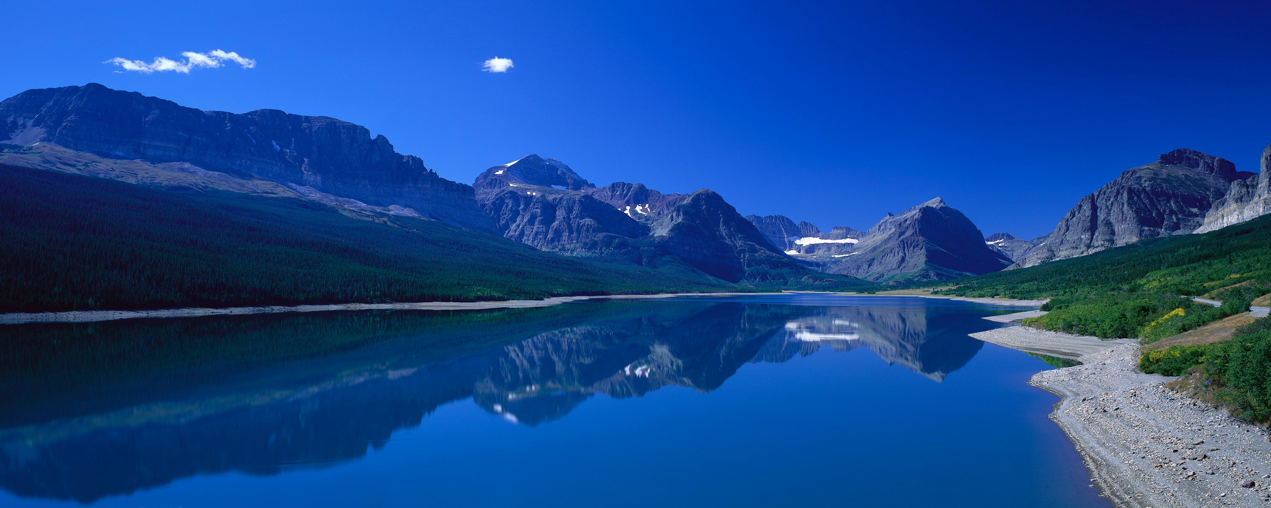 desktop wallpaper dual monitor,reflection,mountainous landforms,nature,sky,mountain