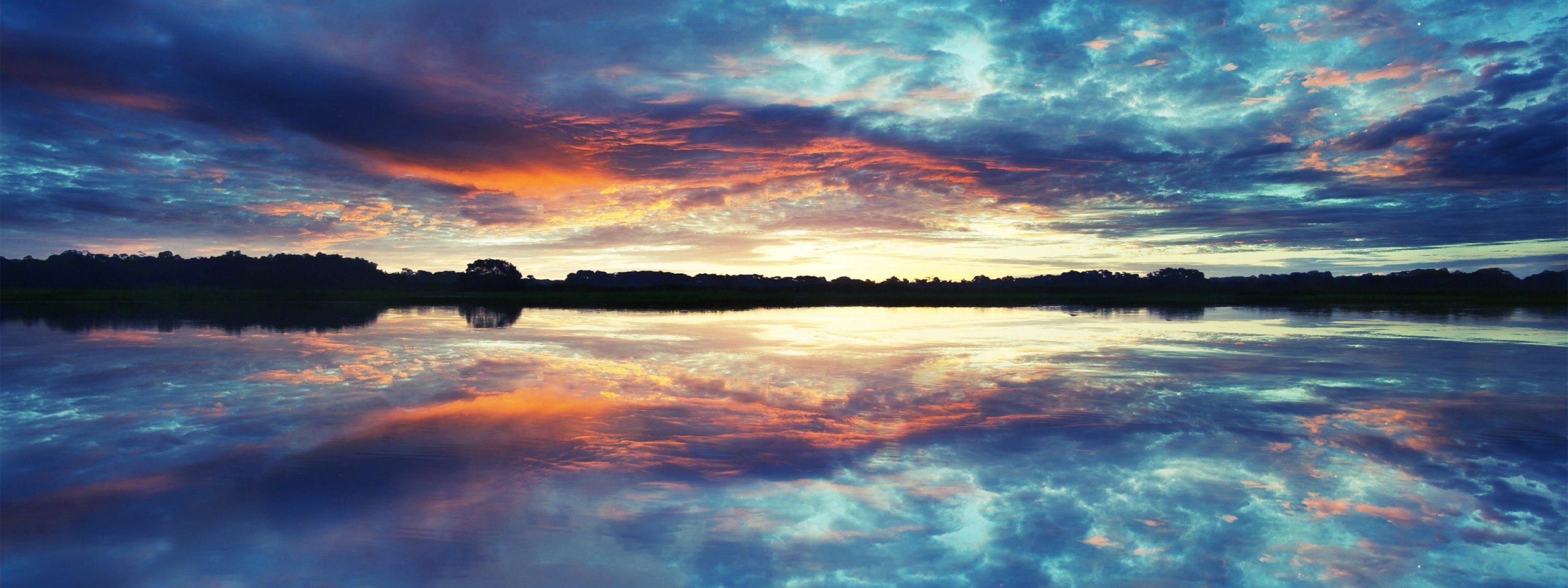 fondo de pantalla de monitor de doble pantalla,cielo,paisaje natural,naturaleza,reflexión,cuerpo de agua