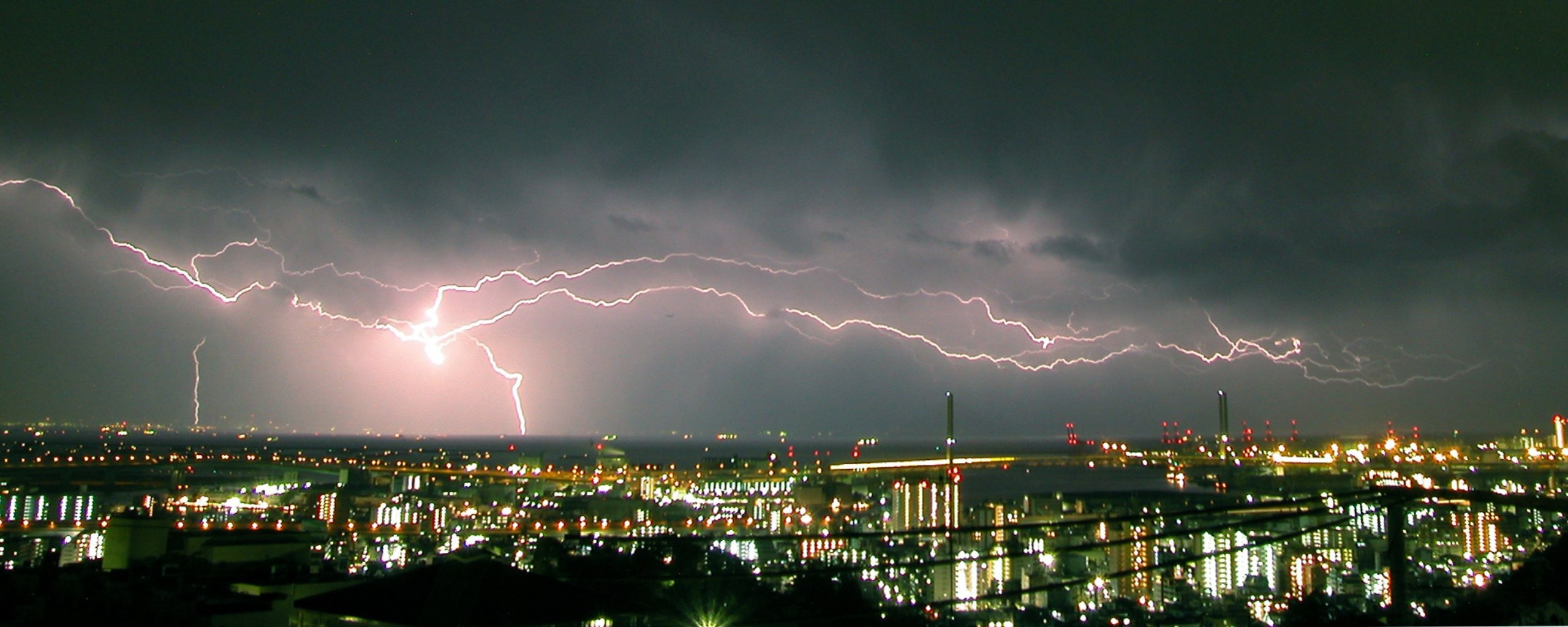 panoramic desktop wallpaper dual monitors,sky,thunder,thunderstorm,lightning,cloud