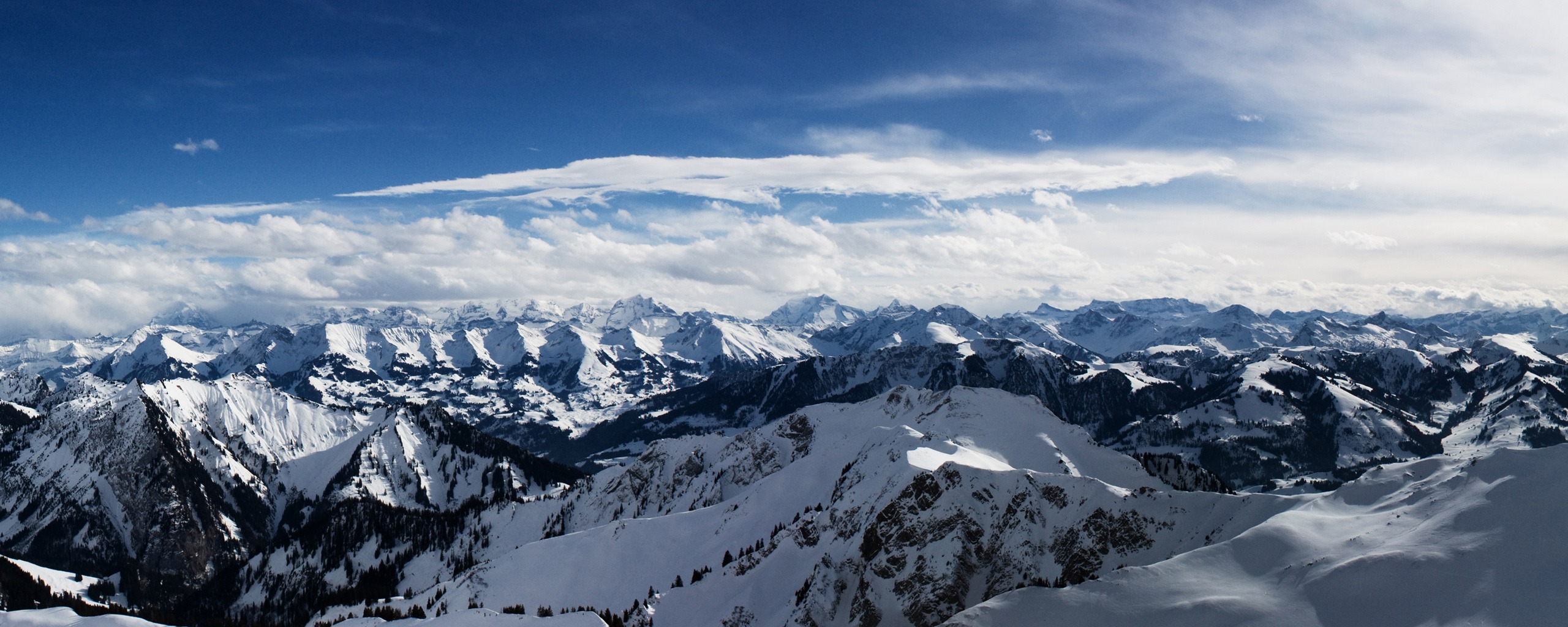 スパン壁紙,山,山脈,海嶺,雪,空