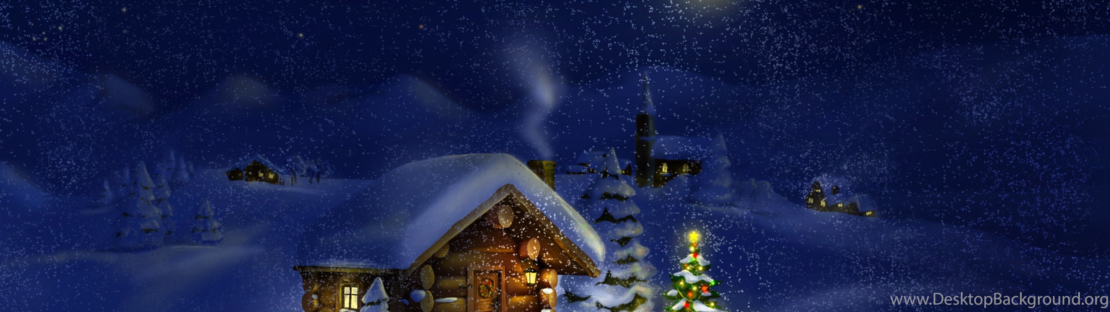 dual monitor christmas wallpaper,winter,sky,night,atmosphere,snow