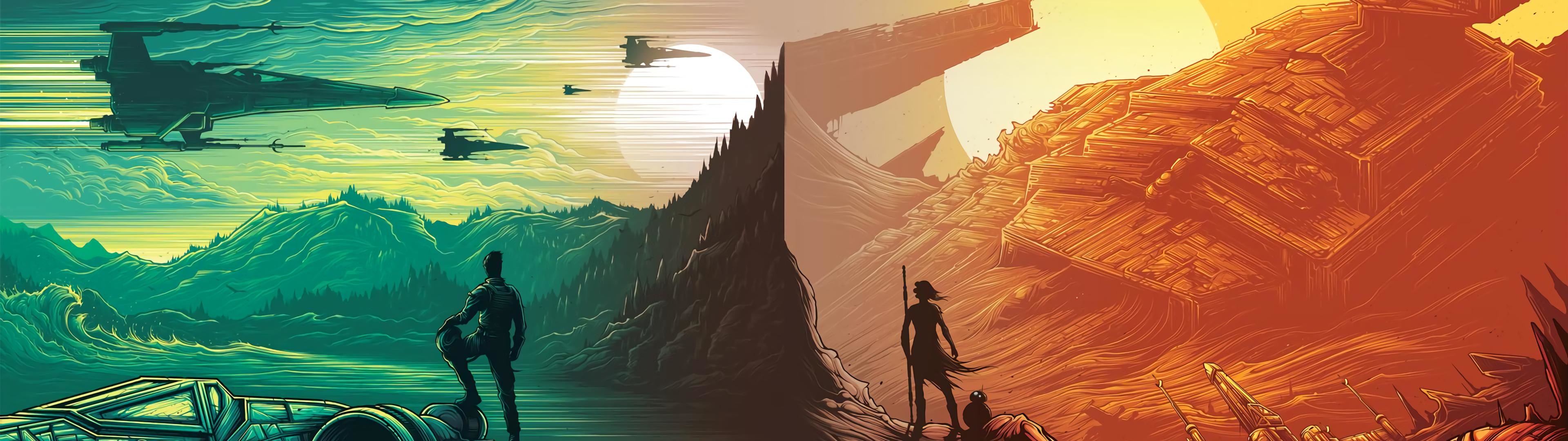 star wars dual screen wallpaper,action adventure game,illustration,sky,art,cg artwork
