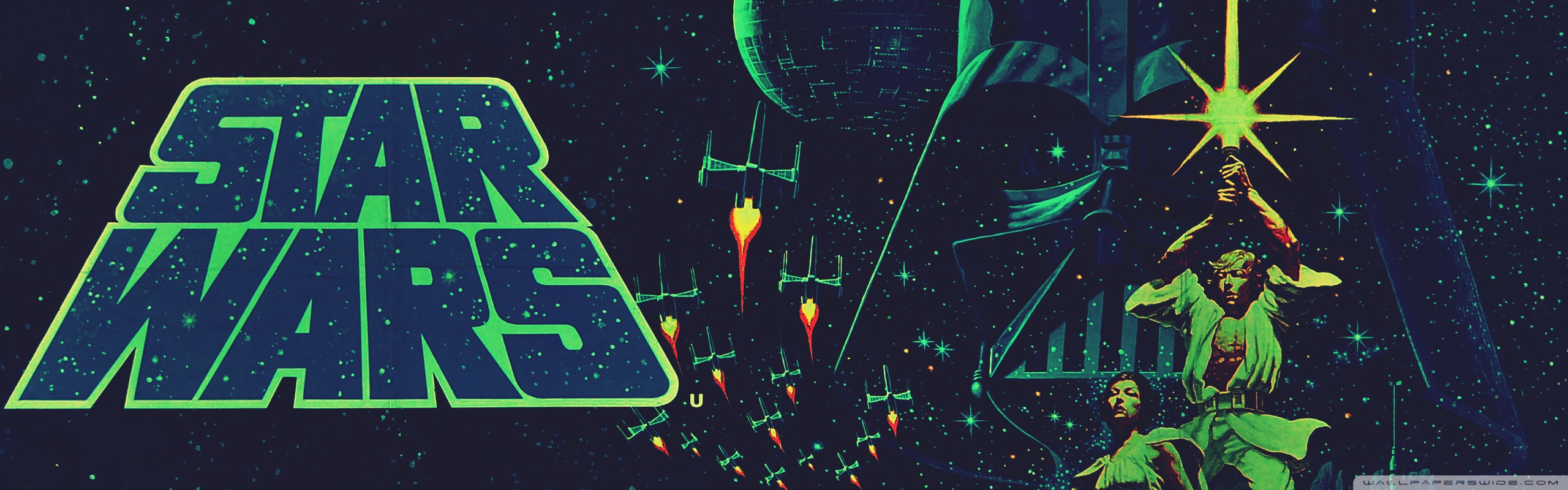 star wars dual screen wallpaper,grün,schriftart,platz,technologie,animation