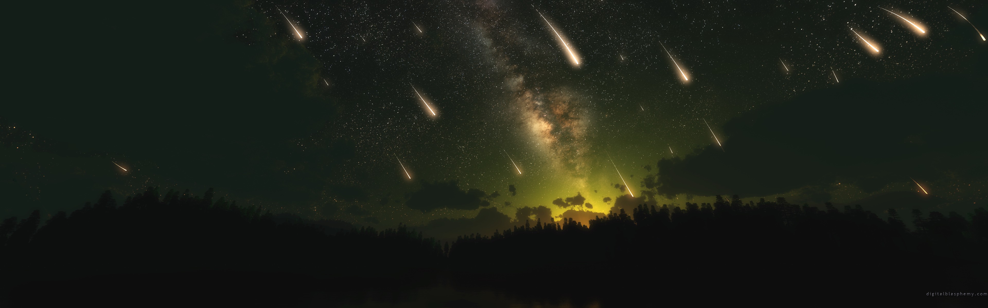 hintergrundbild mit zwei monitoren,himmel,natur,nacht,atmosphäre,grün