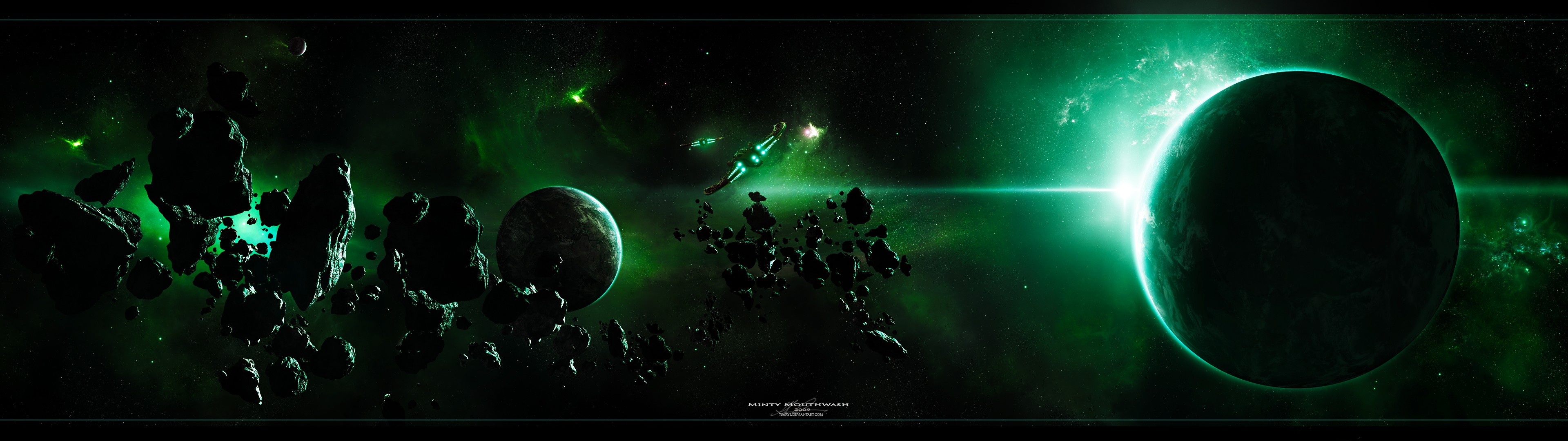 wallpaper for 2 screens,green,astronomical object,outer space,space,sky