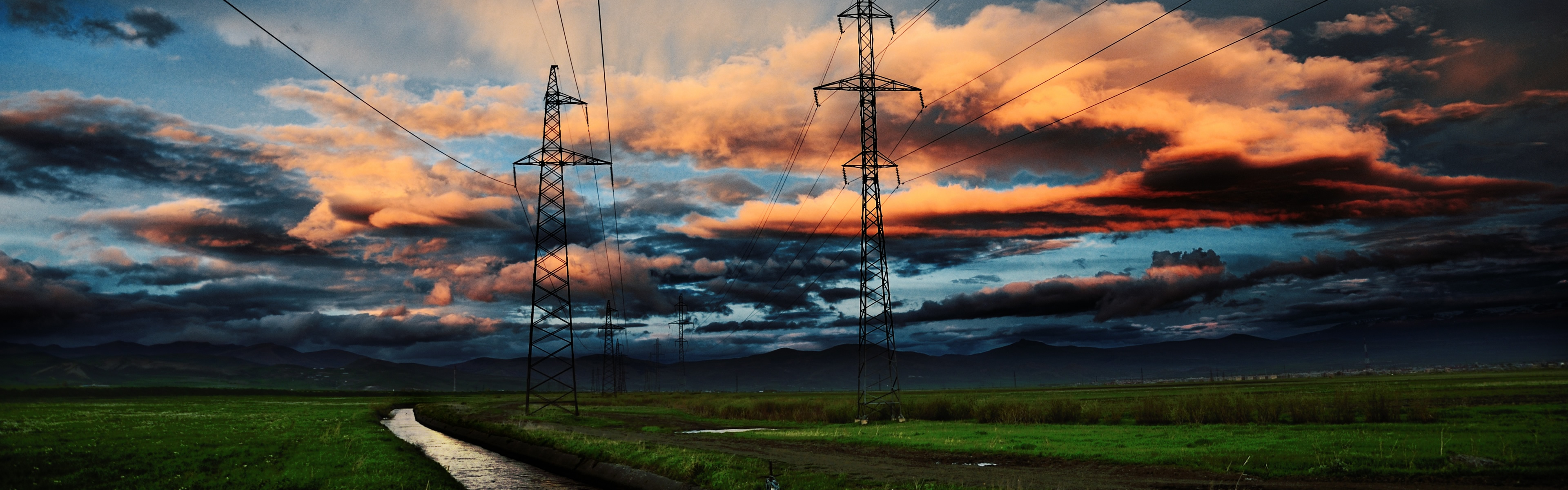 panoramic wallpaper windows 7,sky,overhead power line,nature,transmission tower,electricity