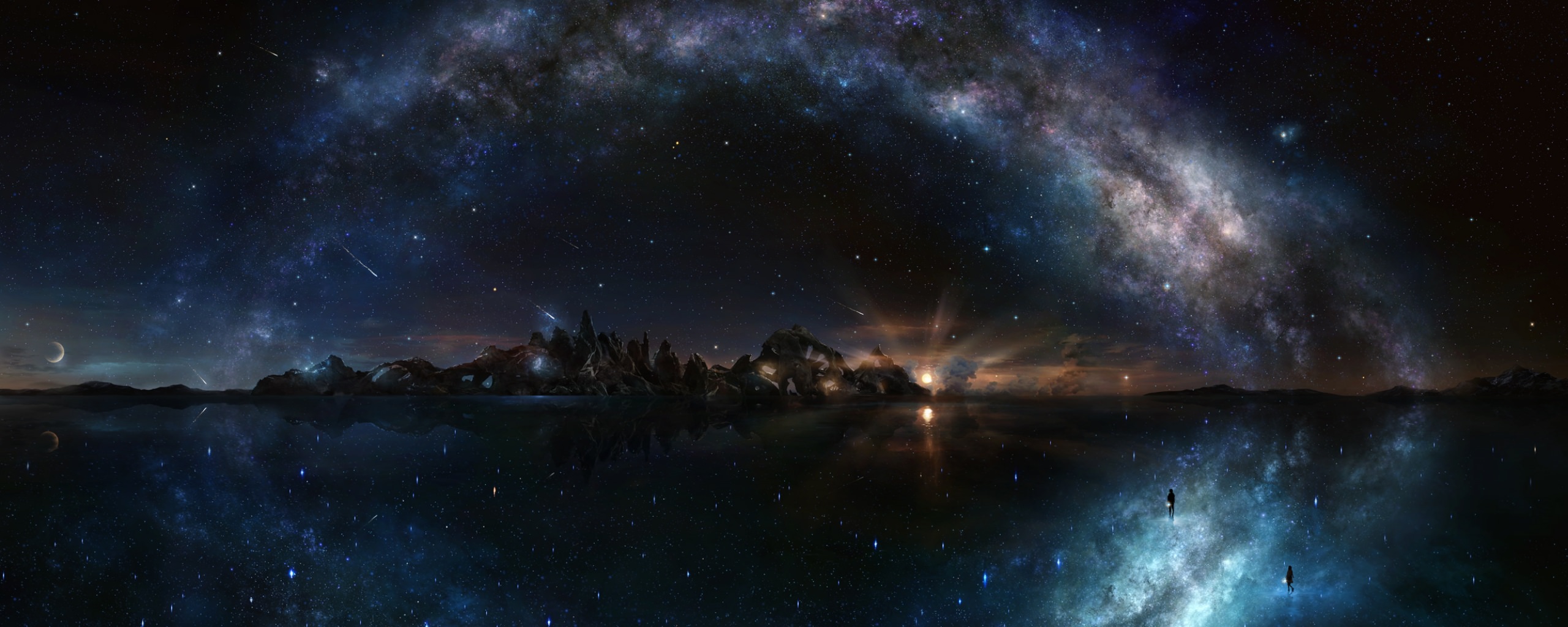 4k dual monitor wallpaper,sky,nature,outer space,atmosphere,night