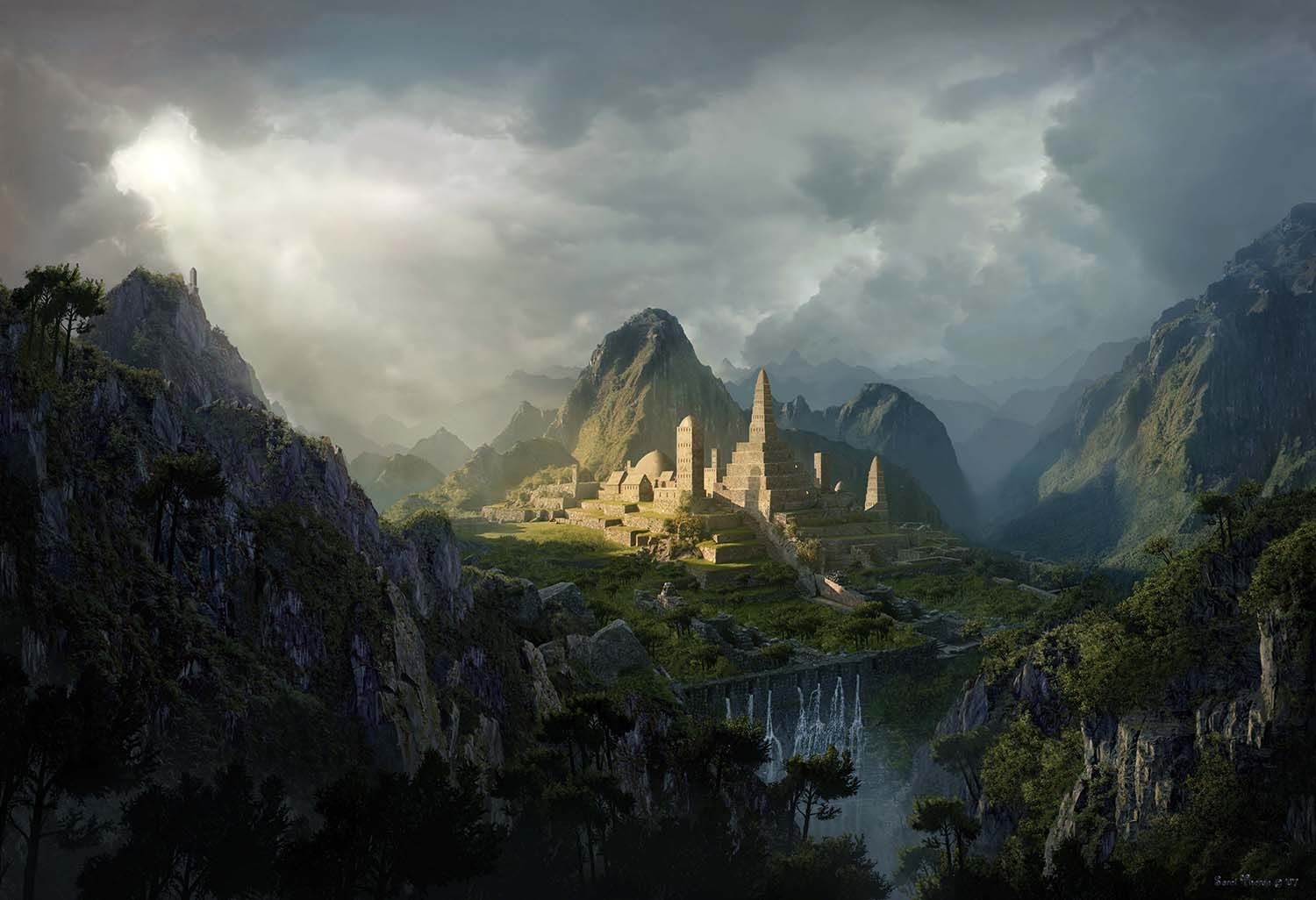 fondo de pantalla de pintura digital,montaña,paisaje natural,naturaleza,cordillera,cielo