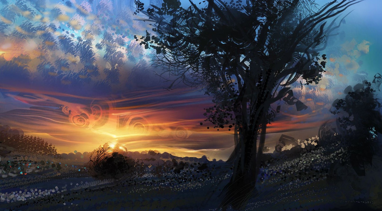carta da parati pittura digitale,cielo,natura,paesaggio naturale,nube,albero