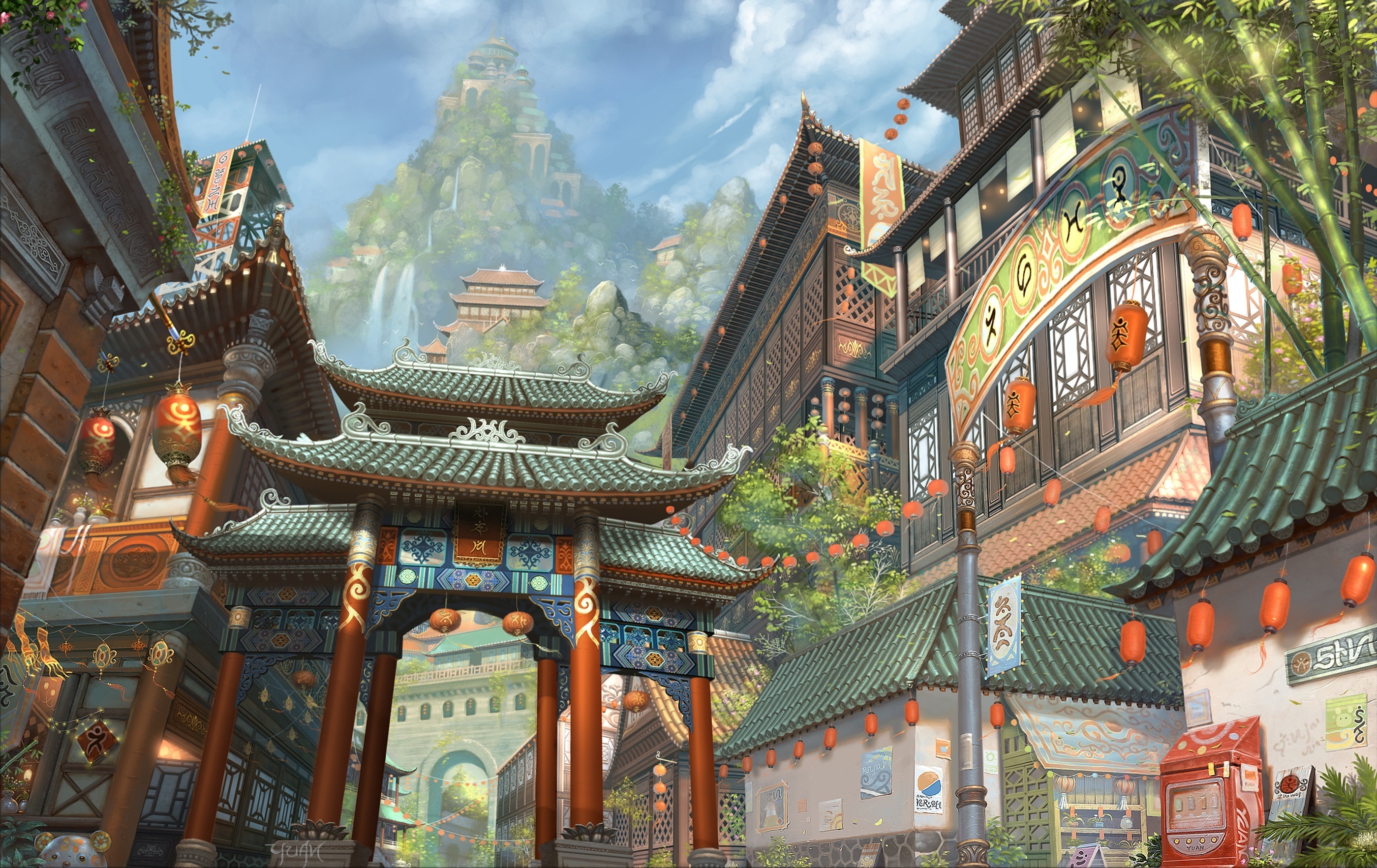 chinese painting wallpaper,chinese architecture,architecture,building,japanese architecture,temple