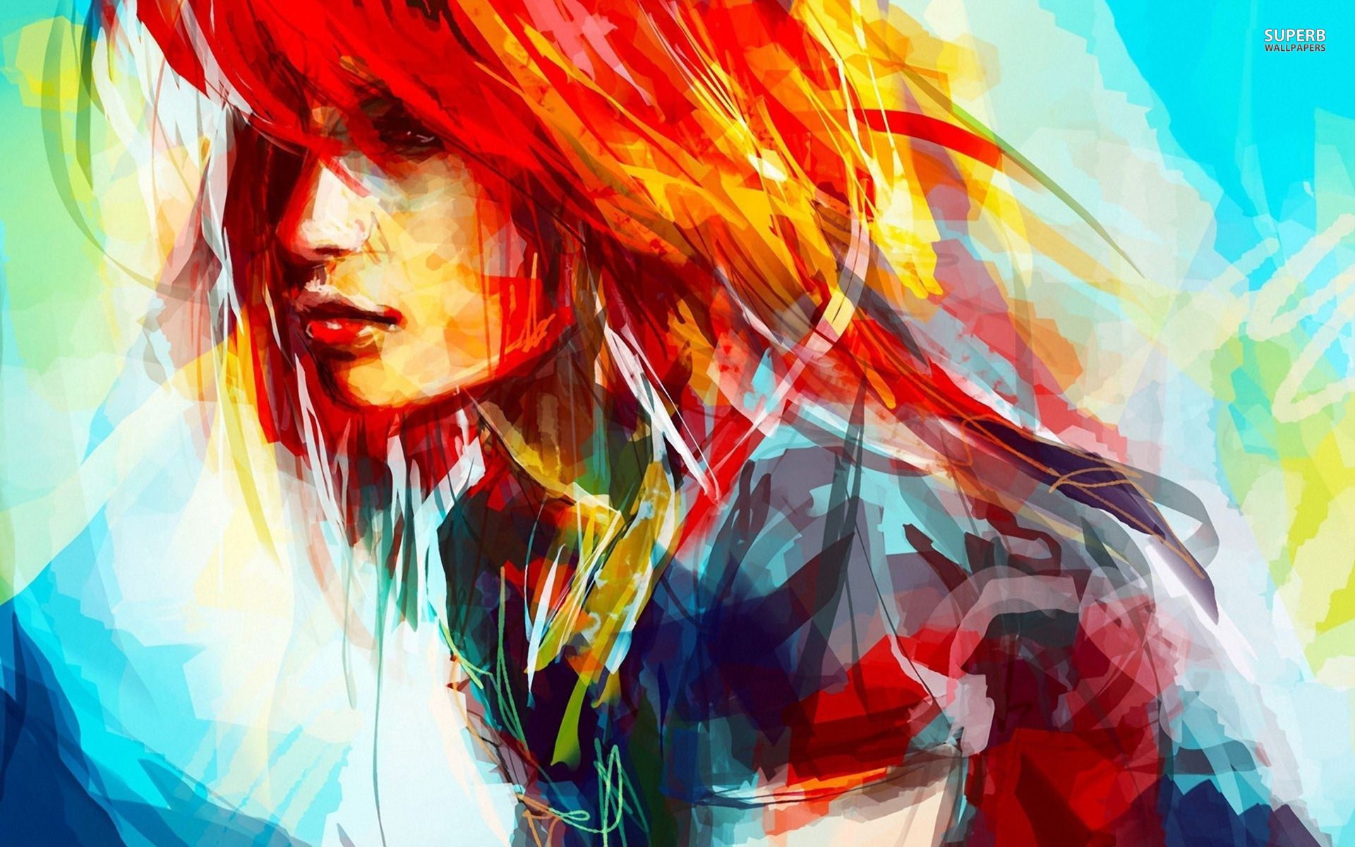 girl painting wallpaper,hair,red,illustration,cg artwork,red hair