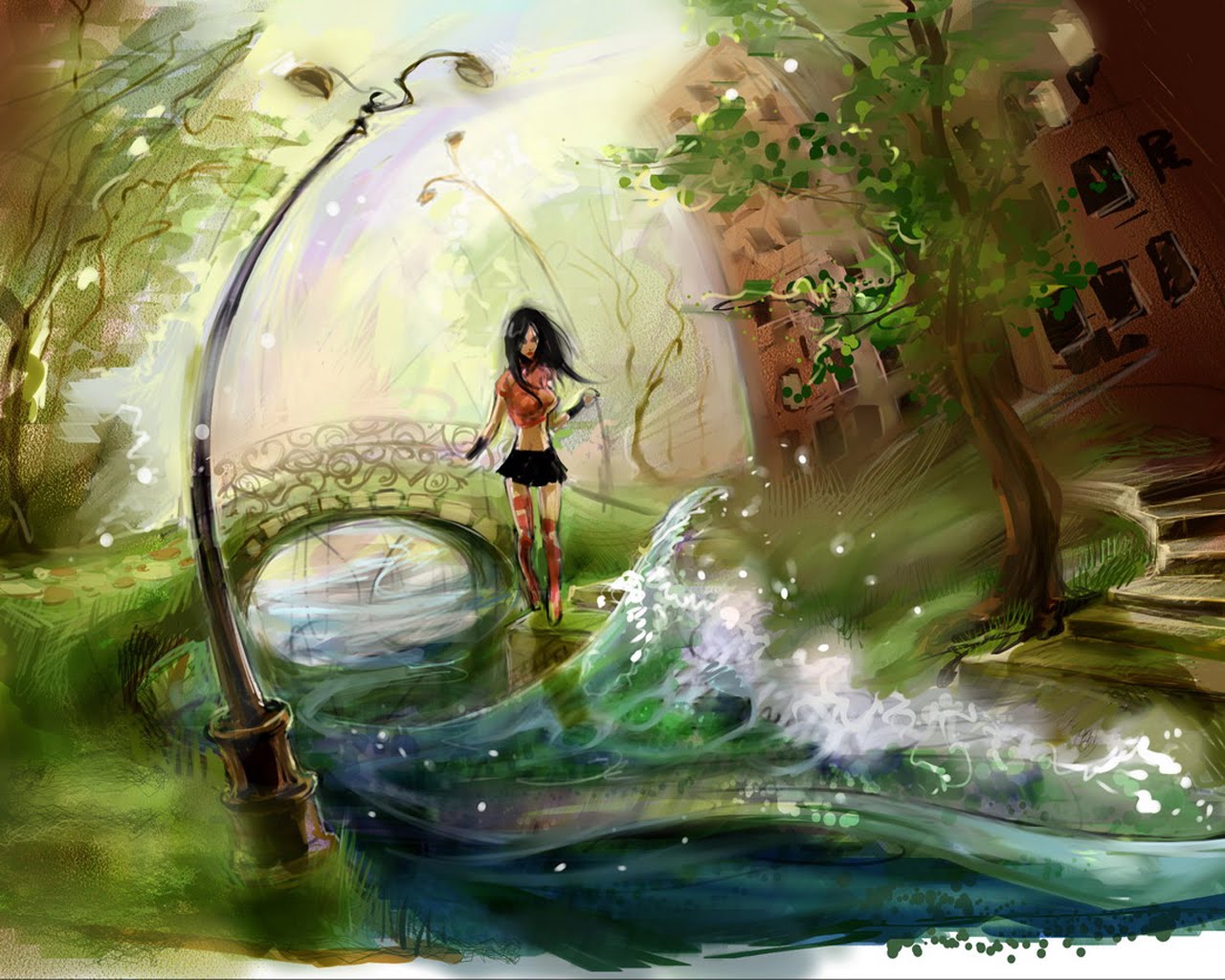 girl painting wallpaper,cg artwork,illustration,painting,art,fictional character