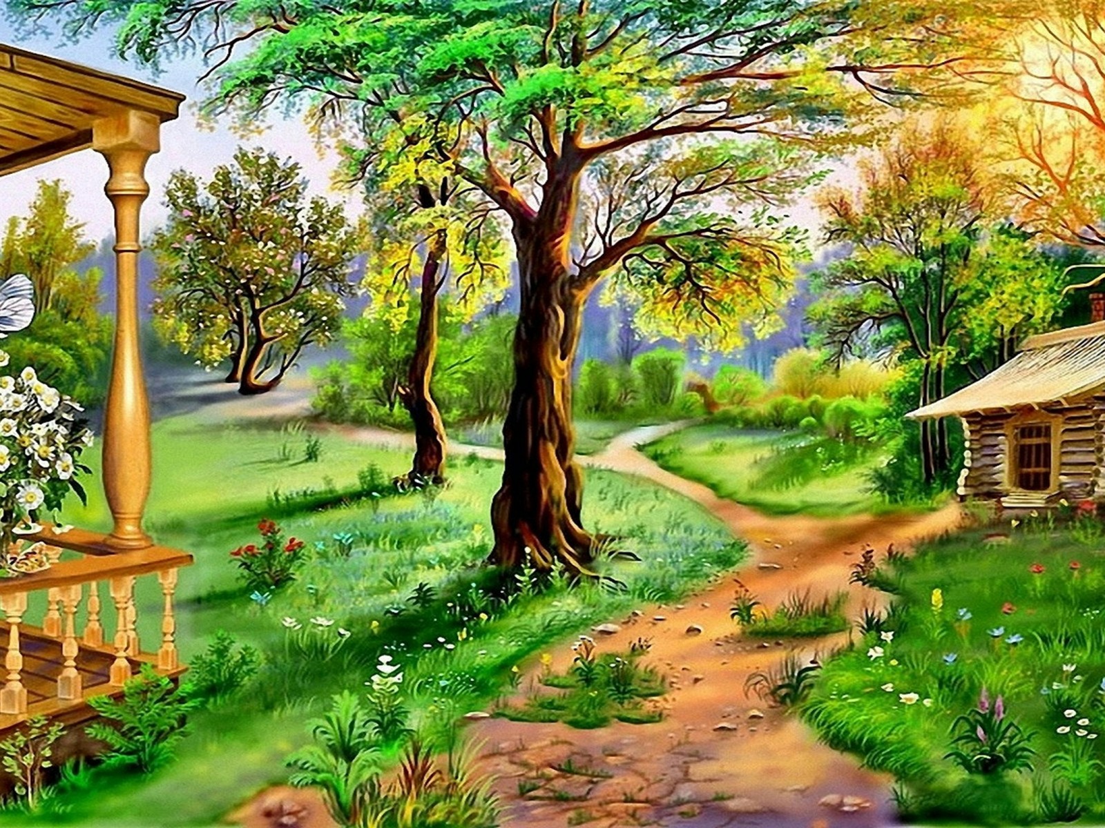 schöne kunst tapeten,natürliche landschaft,natur,gemälde,baum,theaterlandschaft