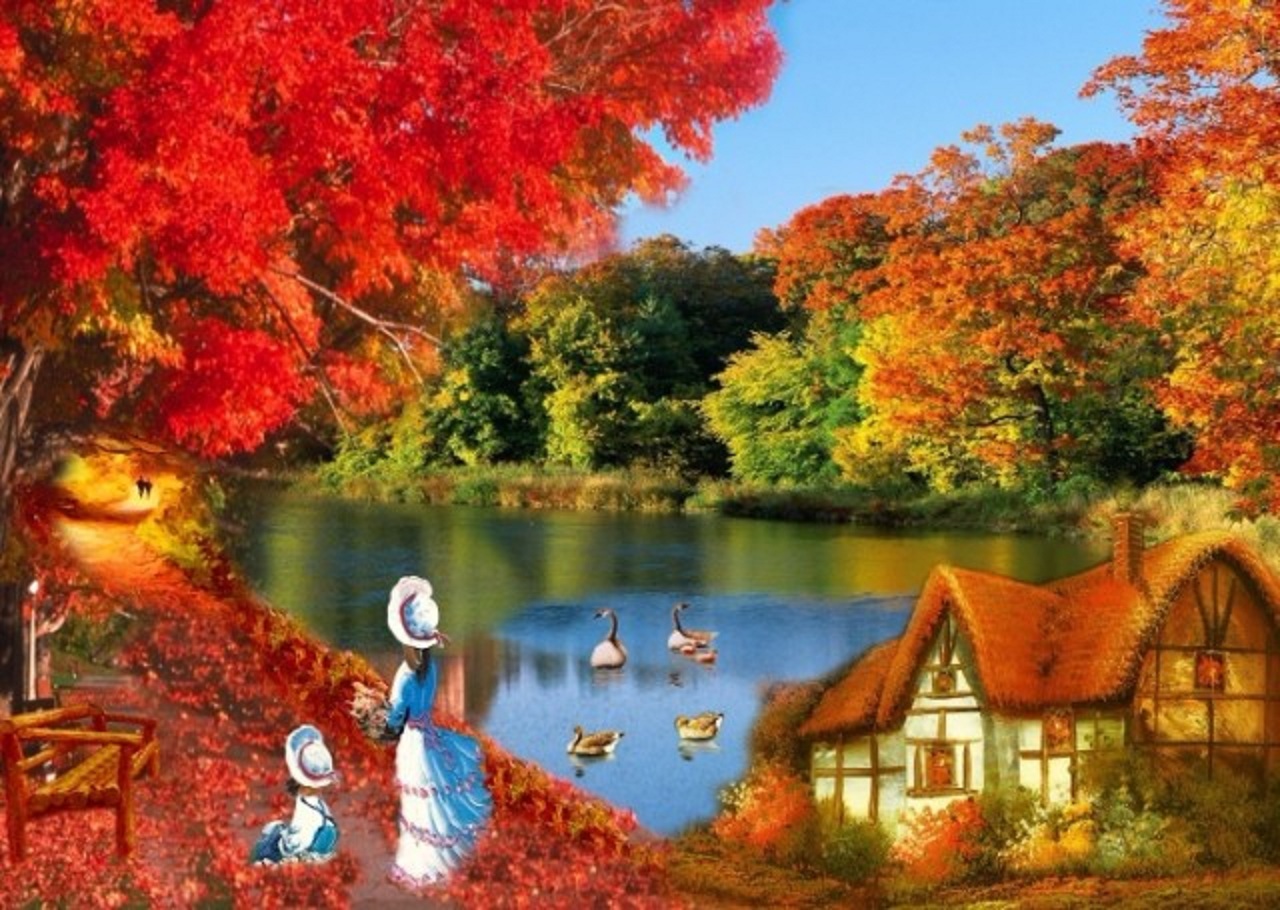 download gratuito di pittura wallpaper hd,paesaggio naturale,natura,riflessione,albero,autunno