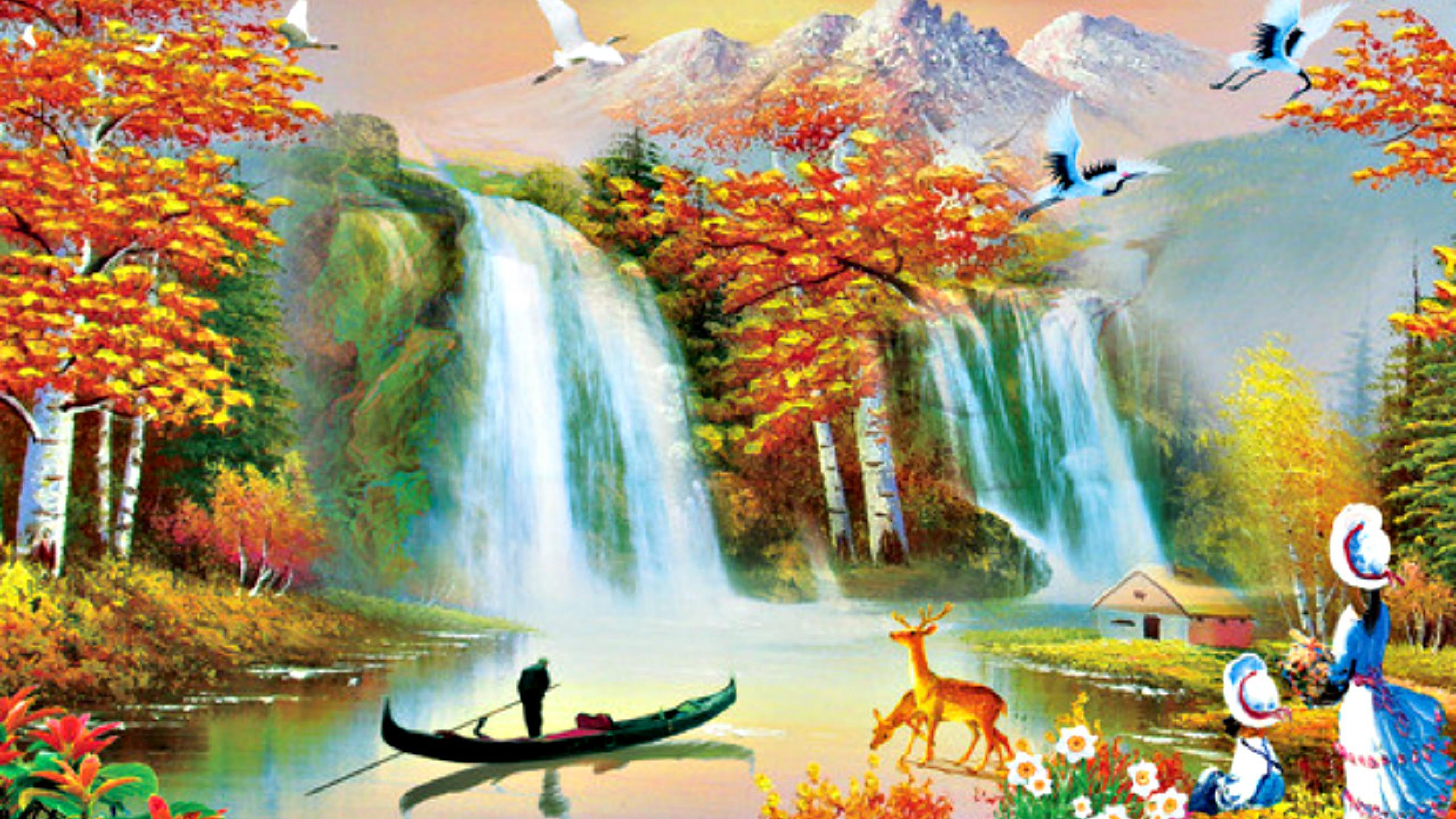 beautiful painting wallpaper images,natural landscape,nature,watercourse,water resources,painting