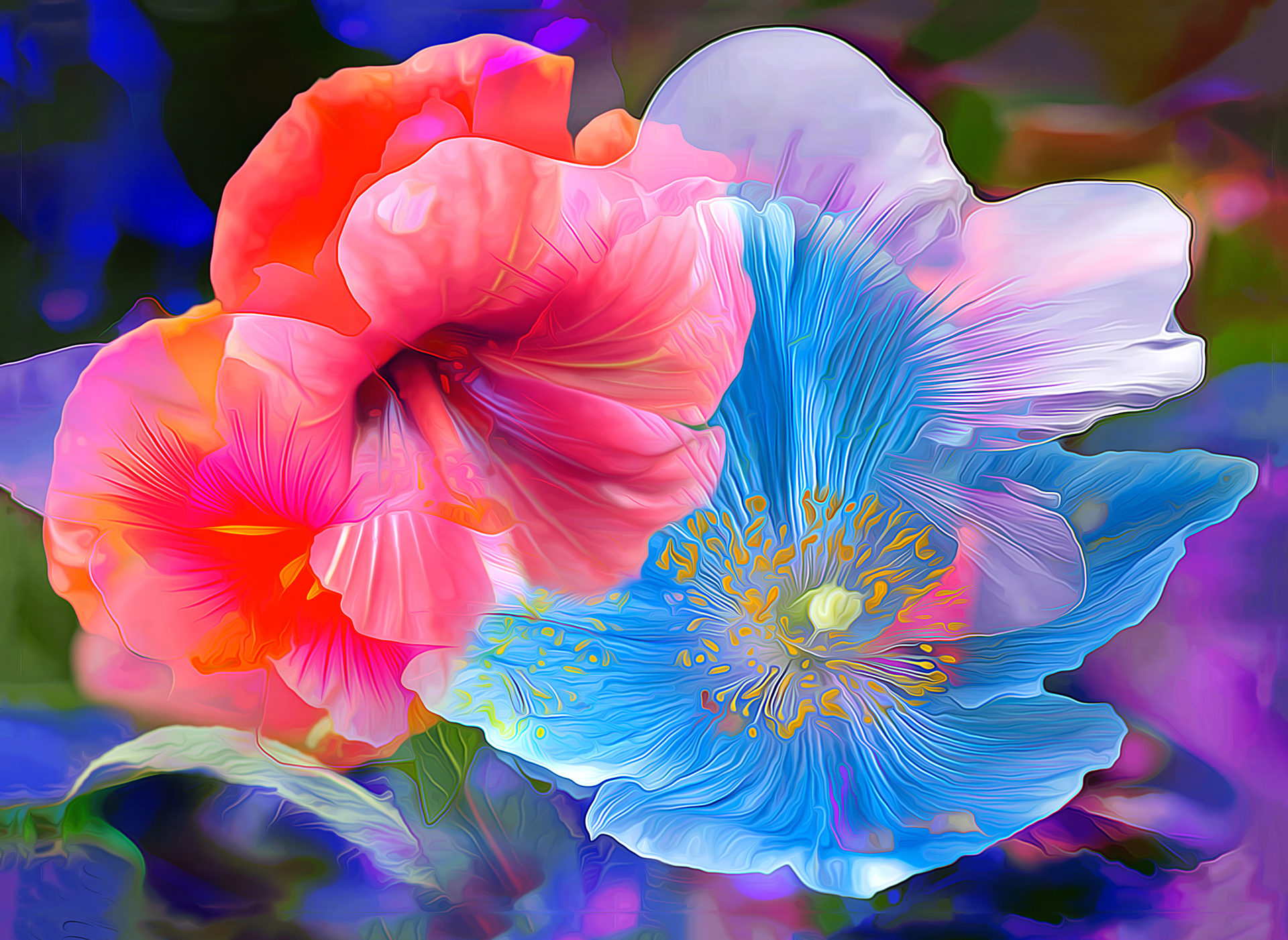 flower painting wallpaper,flowering plant,petal,flower,blue,plant