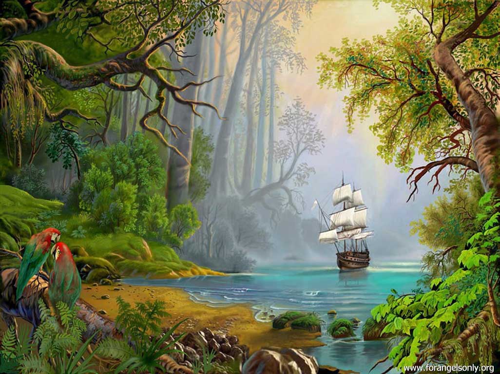 beautiful painting wallpaper,natural landscape,nature,natural environment,jungle,theatrical scenery
