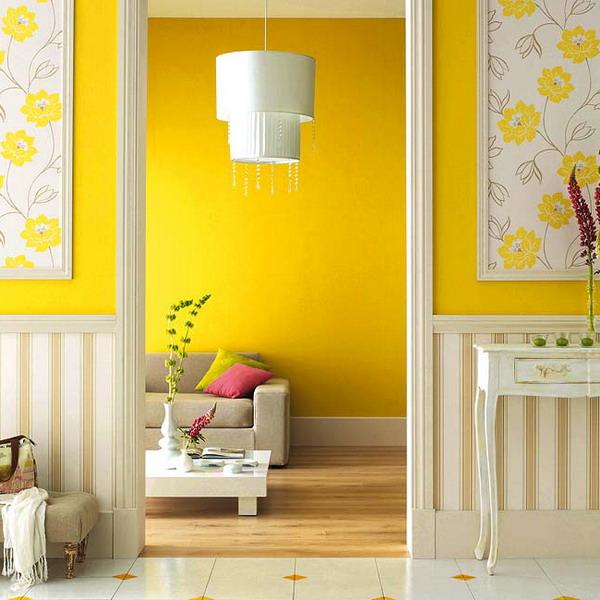 wallpaper and paint combination ideas,yellow,room,interior design,wall,orange