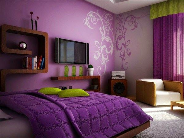 idee di combinazione di carta da parati e vernice,camera da letto,viola,camera,viola,mobilia