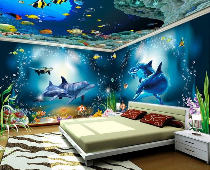 3d painting wallpaper,mural,wallpaper,room,marine biology,organism