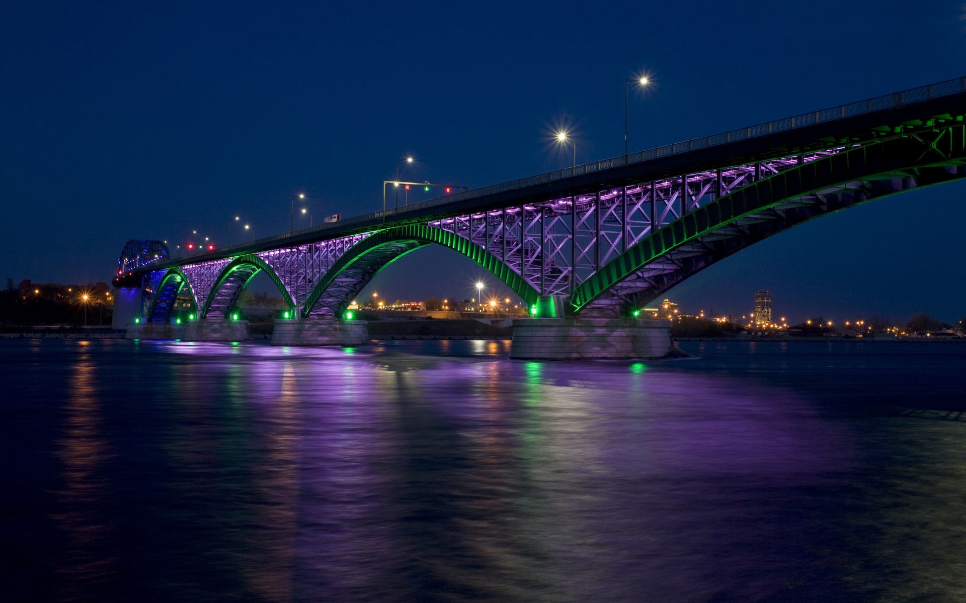 nice wallpapers for desktop,bridge,night,fixed link,water,landmark