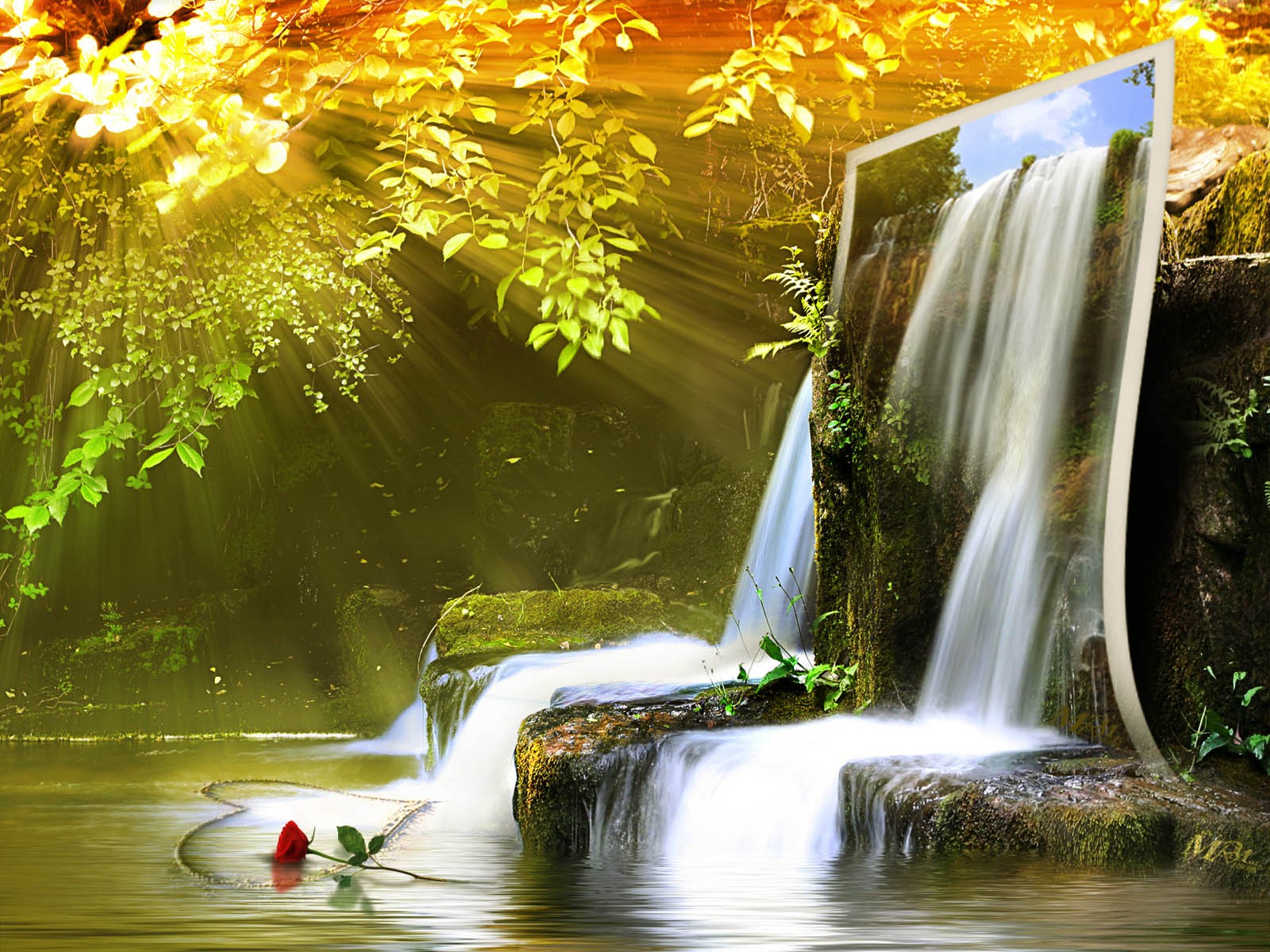 free art wallpaper,waterfall,natural landscape,body of water,water resources,nature