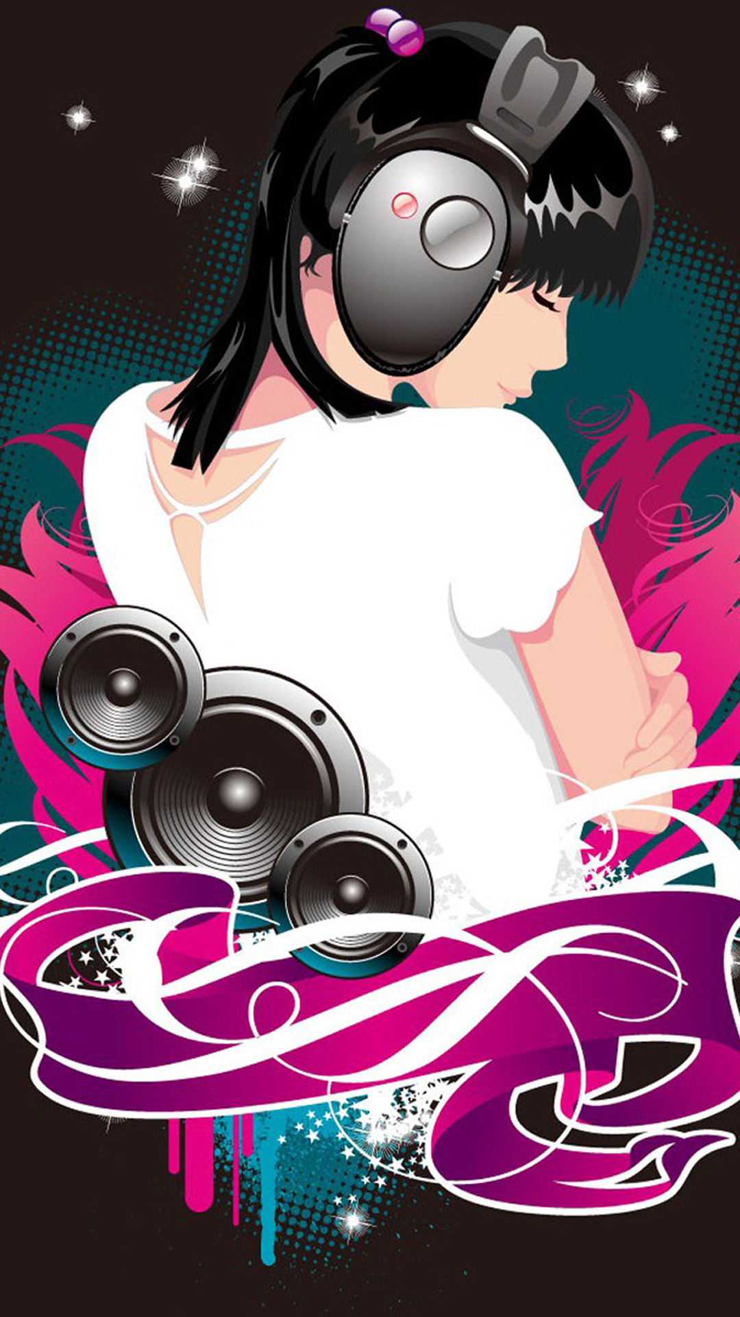 musik wallpaper für android,karikatur,audiogeräte,kopfhörer,anime,rosa